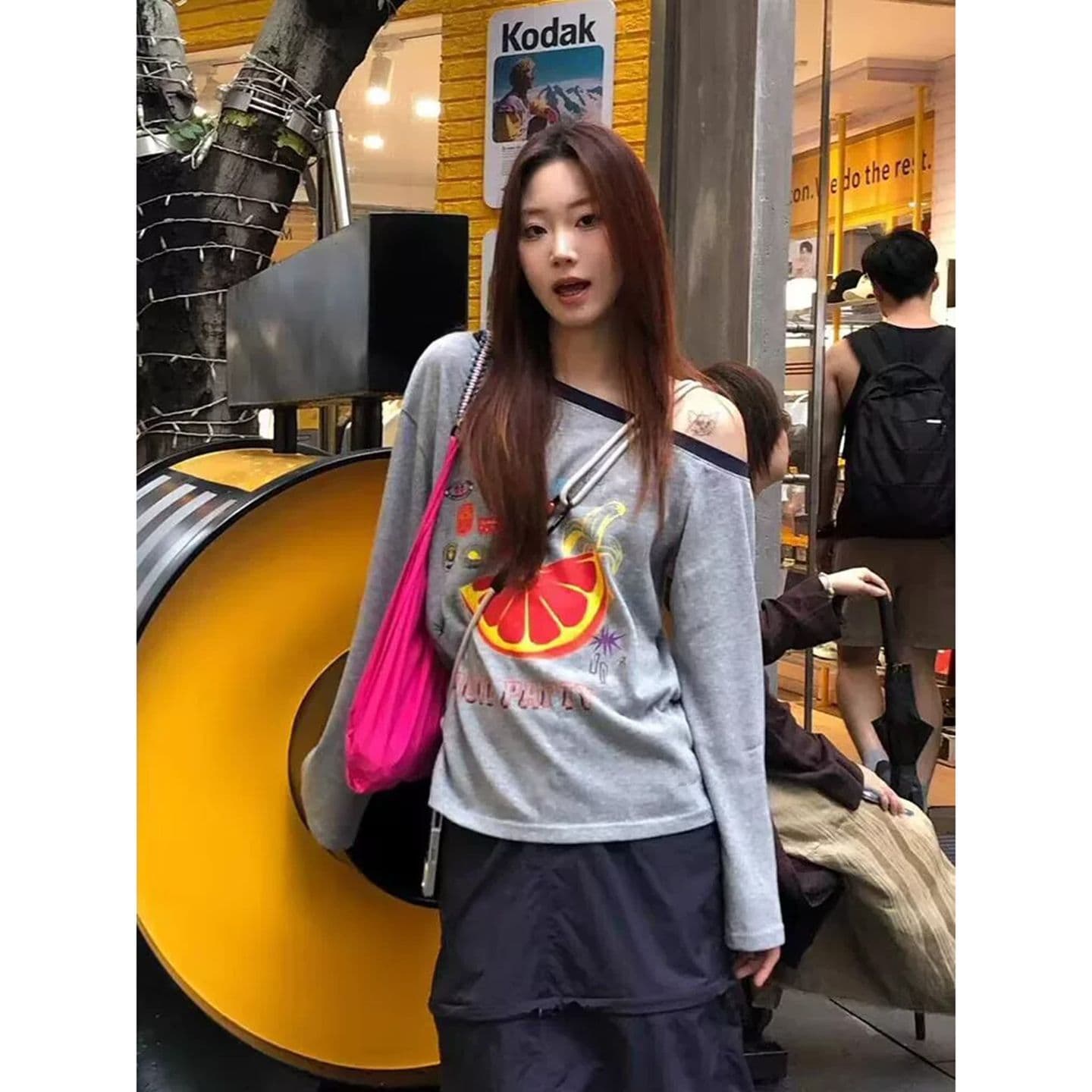 원본 품질 이른 가을 디자인 센스 작은 대중 긴팔 티셔츠 느슨함 센스 회색