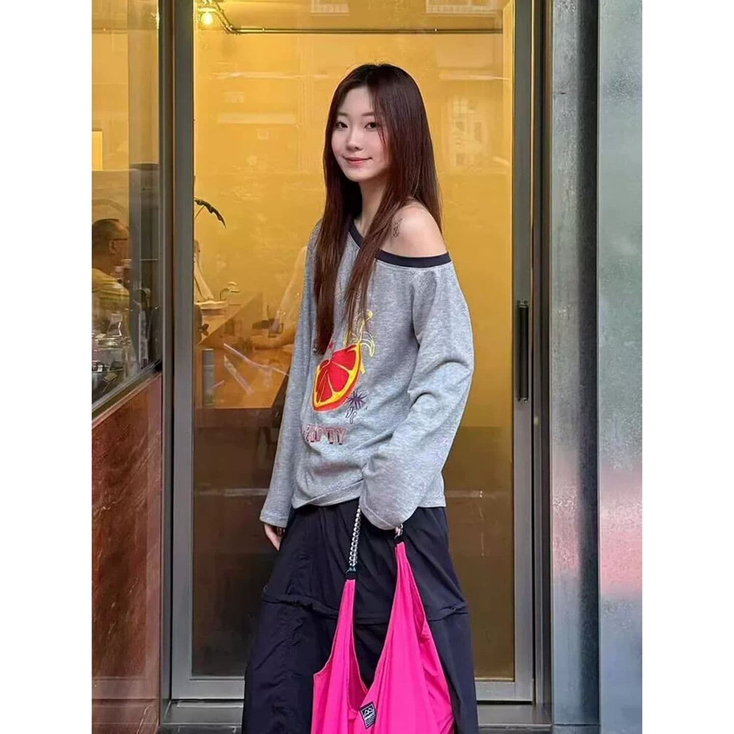 원본 품질 이른 가을 디자인 센스 작은 대중 긴팔 티셔츠 느슨함 센스 회색 이미지 2