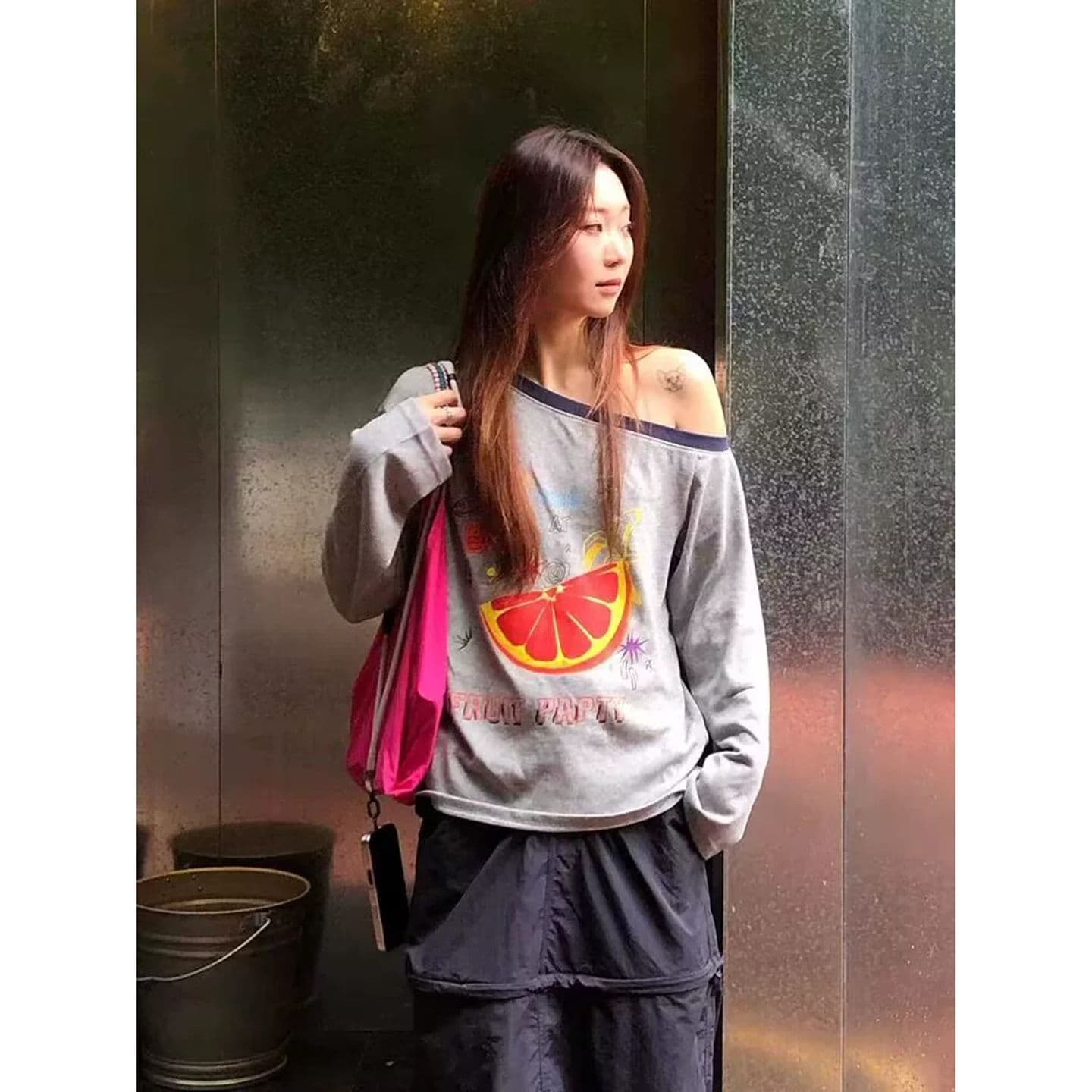 원본 품질 이른 가을 디자인 센스 작은 대중 긴팔 티셔츠 느슨함 센스 회색 이미지 5