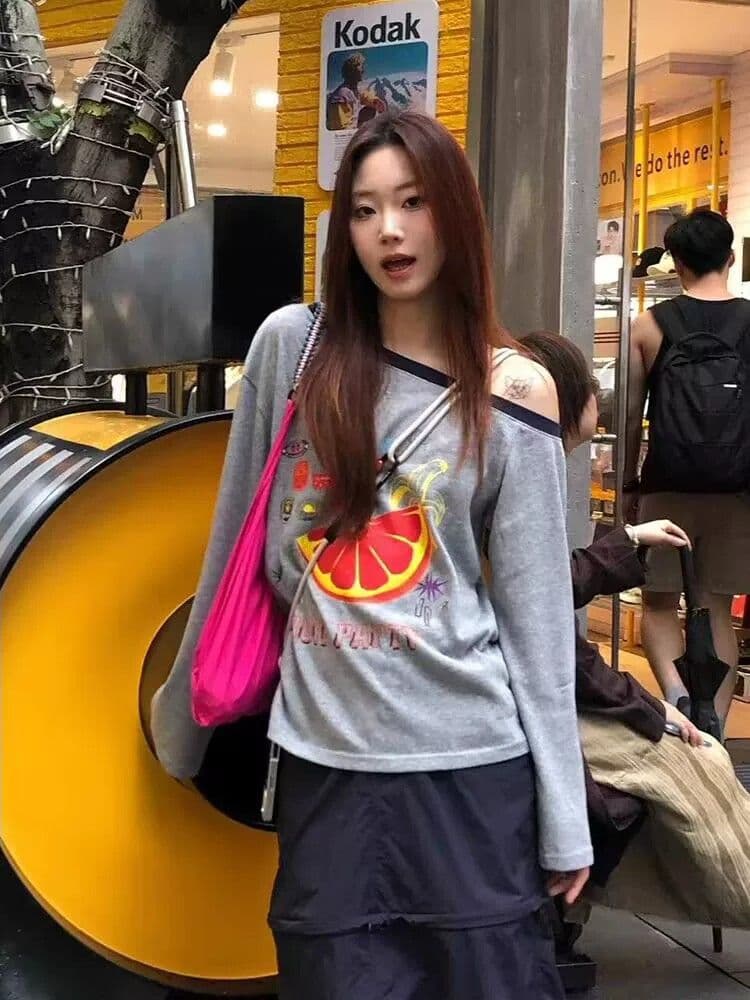 원본 품질 이른 가을 디자인 센스 작은 대중 긴팔 티셔츠 느슨함 센스 회색 상세 이미지 4