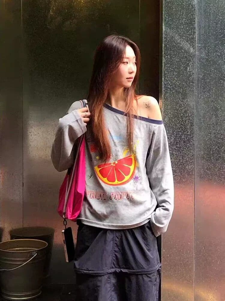 원본 품질 이른 가을 디자인 센스 작은 대중 긴팔 티셔츠 느슨함 센스 회색 상세 이미지 5