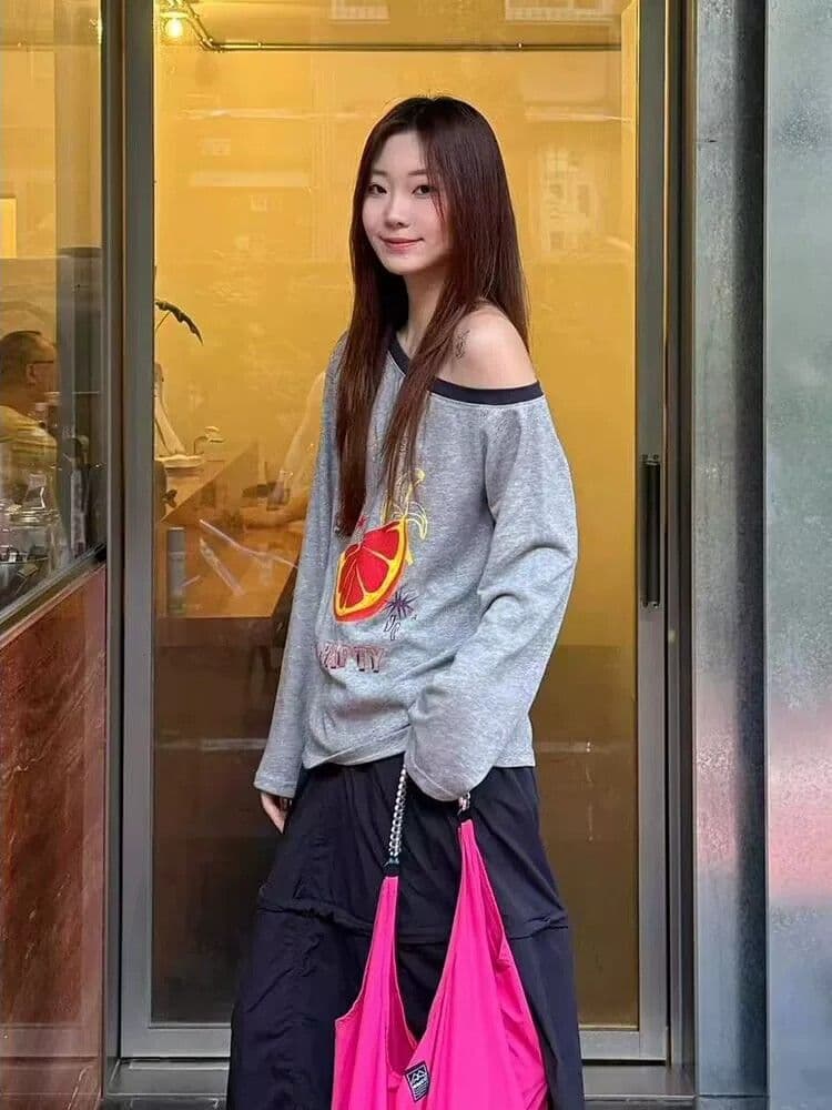 원본 품질 이른 가을 디자인 센스 작은 대중 긴팔 티셔츠 느슨함 센스 회색 상세 이미지 6