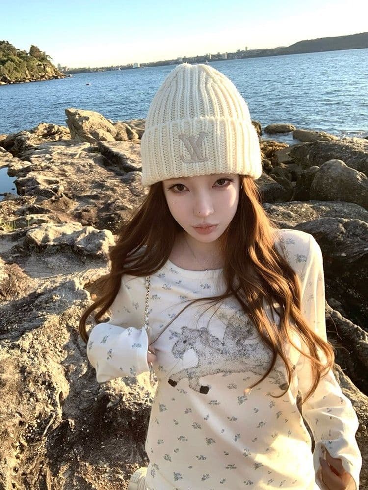 1 1 라이 우아한 260 그램 캡처 꿈 유니콘 전체 인쇄 작은 꽃무늬 여성 봄 가을 캐주얼 라운드 넥 긴팔 티셔츠 맨위 상세 이미지 3