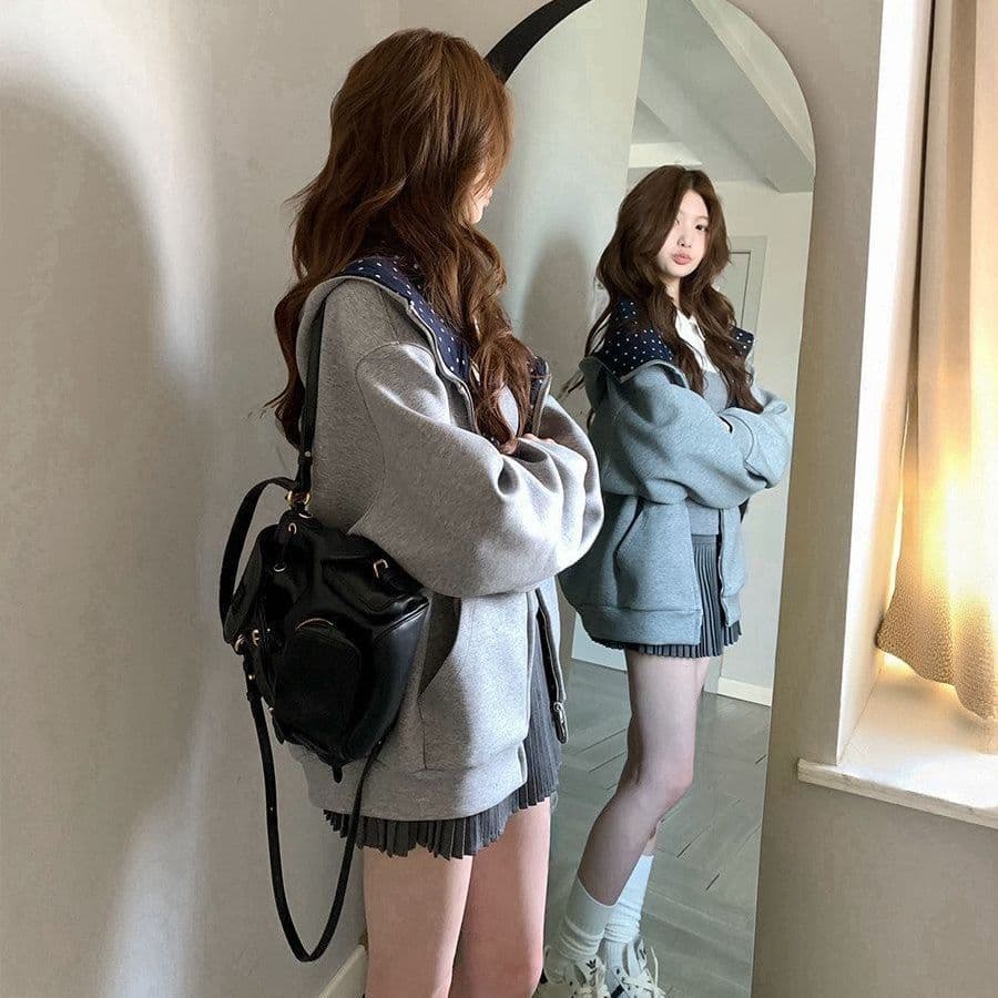 얇은 스타일 백금 지퍼 이후 패키지 칼라 순수한 Mianhua 면 복합 후드티 여성 상세 이미지 3