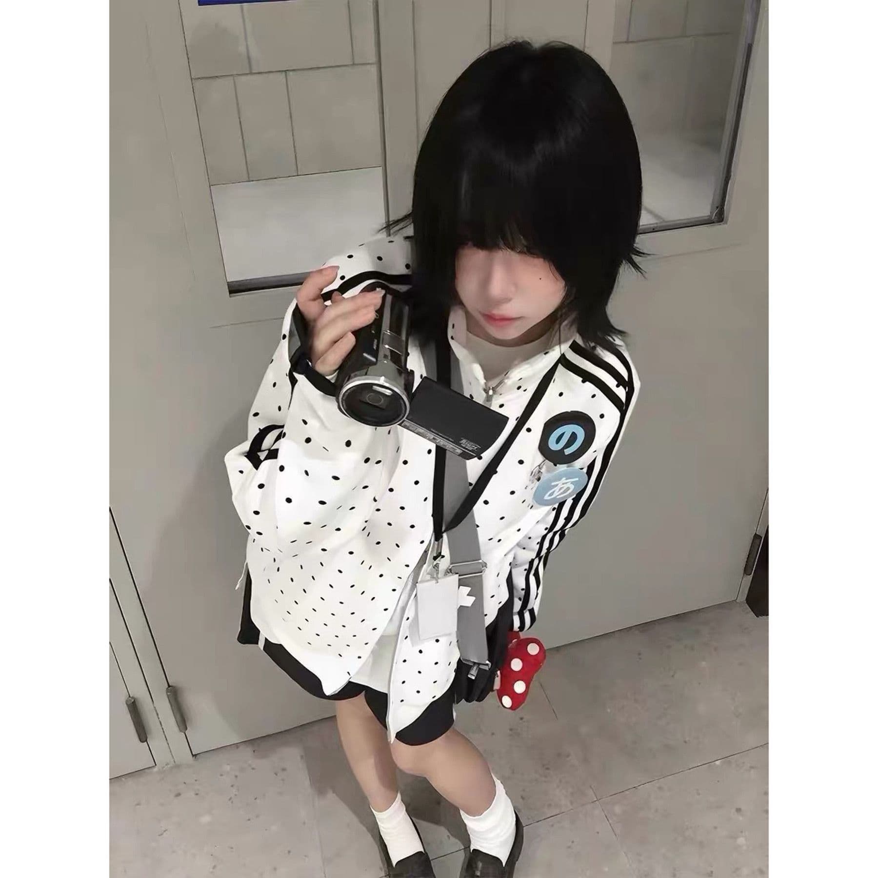 얇은 스타일 320 그램 자수 패키지 칼라 마 순수한 후아 면 복합 도트 무늬 후드티 재킷 남녀 이미지 2
