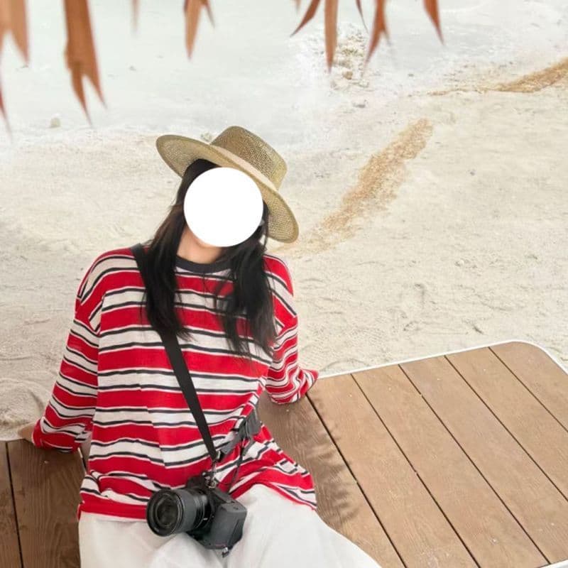 원본 원단 원본 솜씨 빨간색 스트라이프 긴팔 자외선 차단 블라우스 맨위 여성 이미지 2