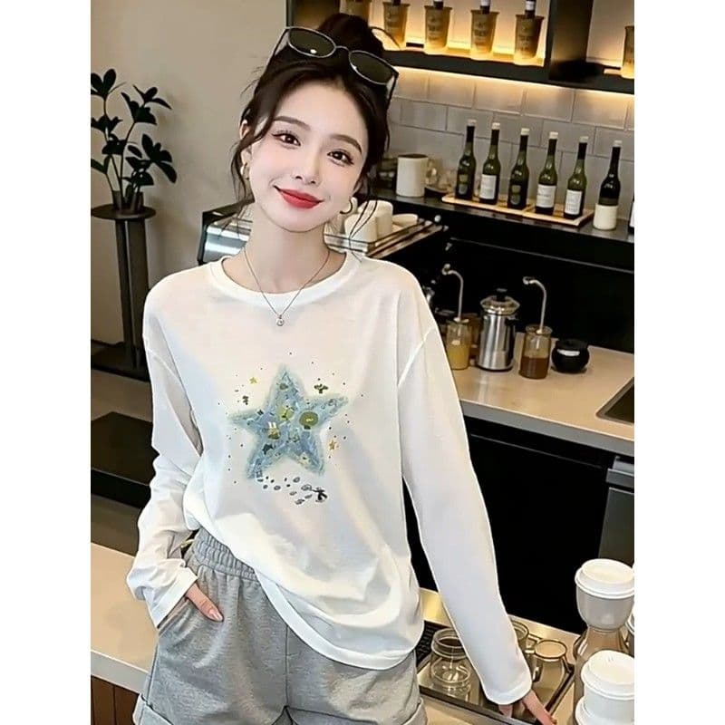 2026 가을 새로운 패션 디자인 센스 느슨함 센스 얇은 스타일 루즈핏 통기성 블라우스 긴팔 티셔츠 여성 의류 맨위 이미지 5