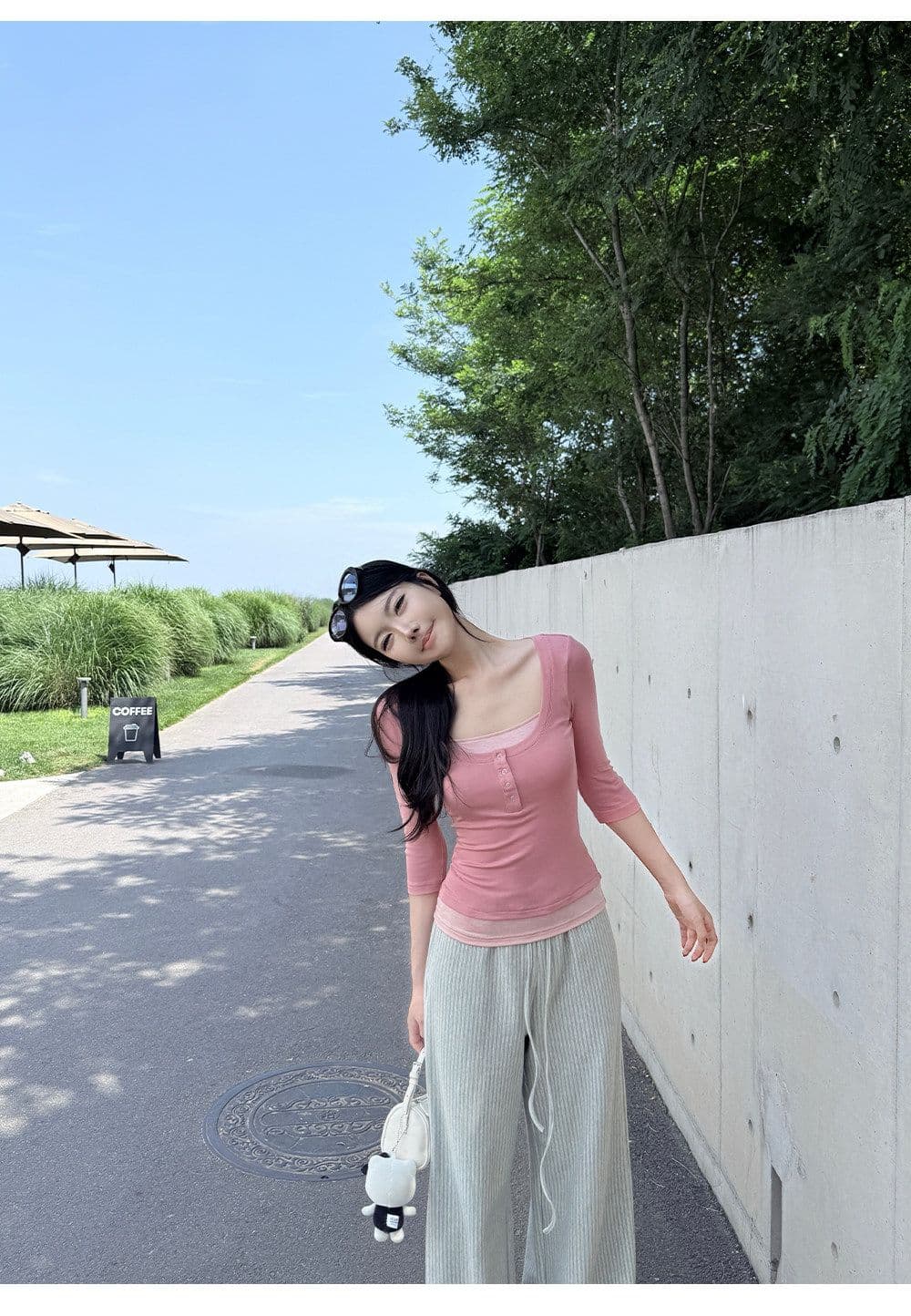 260 그램 사람들 면 페이크 레이어드 중간 소매 티셔츠 여성 가을 2026 년 새로운 디자인 센스 허리 수축 맨위 패치워크 색상 다용도 상세 이미지 18