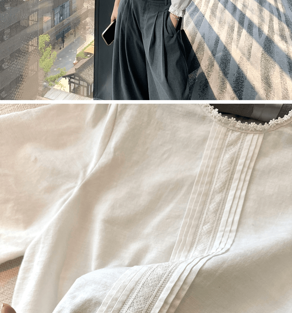높은 품질 품질 프랑스식 품격 레이스 연령 감소 쇼트 스타일 긴팔 셔츠 맨위 여성 가을 Chic 슬림해 보이는 셔츠 상세 이미지 3