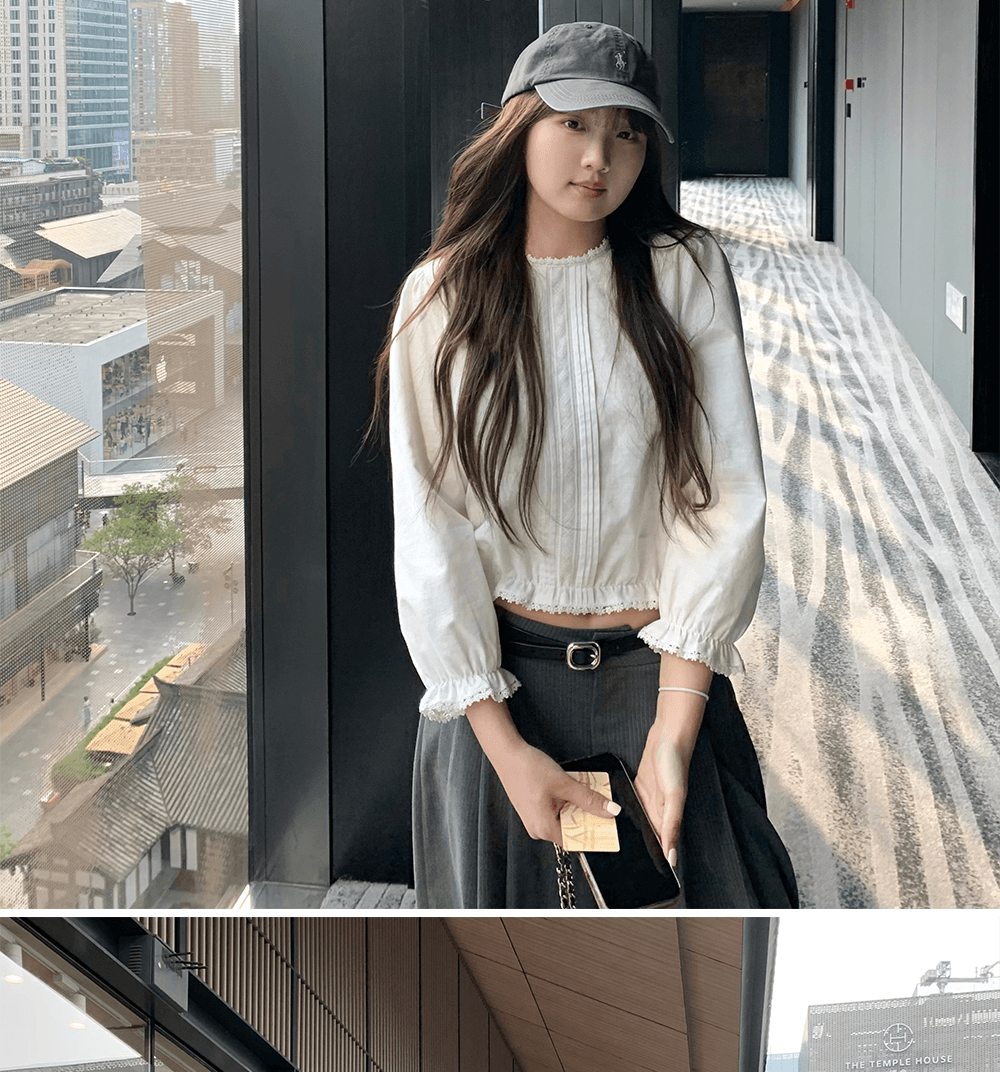 높은 품질 품질 프랑스식 품격 레이스 연령 감소 쇼트 스타일 긴팔 셔츠 맨위 여성 가을 Chic 슬림해 보이는 셔츠 상세 이미지 10
