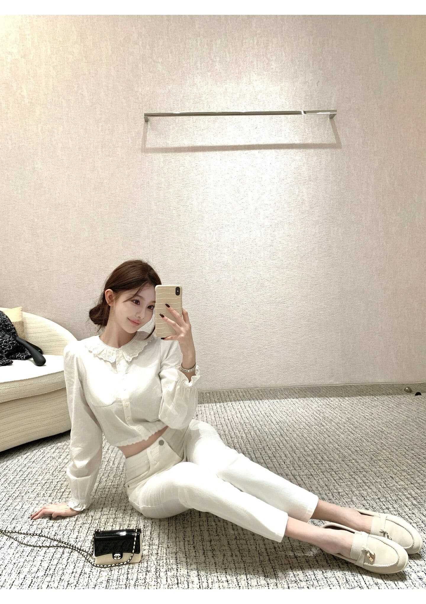 원본 원단 프릴 칼라 긴팔 여성 셔츠 조기 가을 루즈핏 셔츠 작은 대중 달콤함 쇼트 스타일 출퇴근 맨위 상세 이미지 4