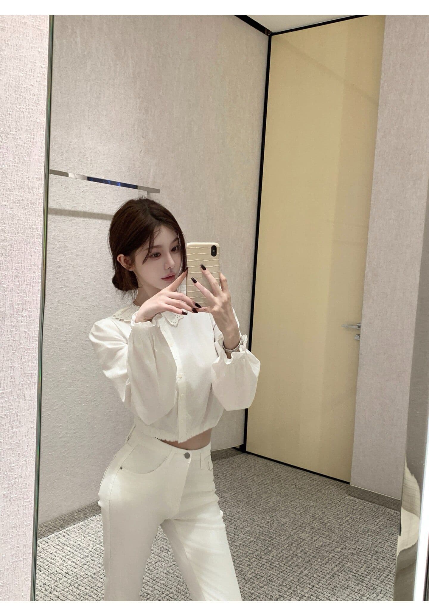 원본 원단 프릴 칼라 긴팔 여성 셔츠 조기 가을 루즈핏 셔츠 작은 대중 달콤함 쇼트 스타일 출퇴근 맨위 상세 이미지 6