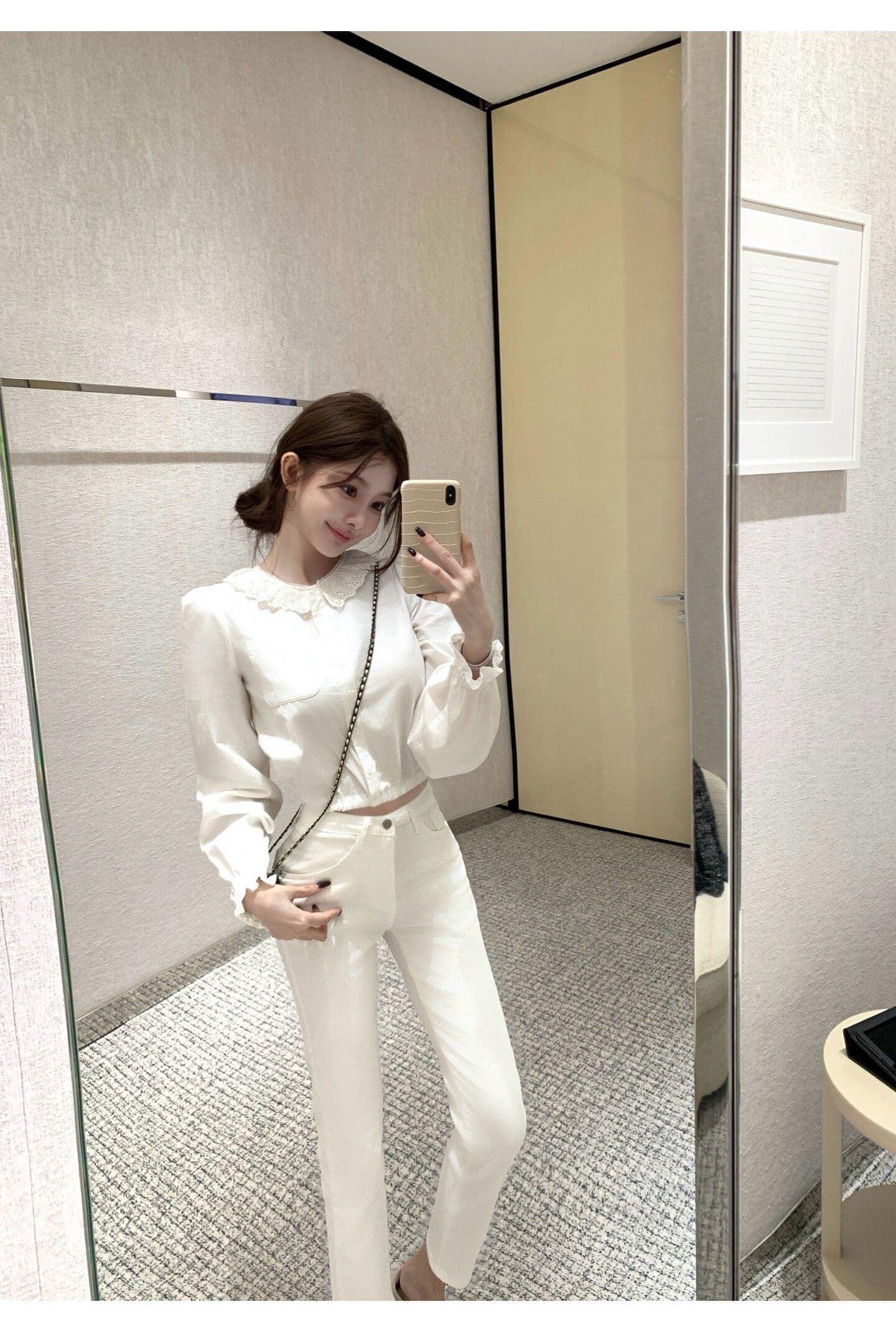 원본 원단 프릴 칼라 긴팔 여성 셔츠 조기 가을 루즈핏 셔츠 작은 대중 달콤함 쇼트 스타일 출퇴근 맨위 상세 이미지 7