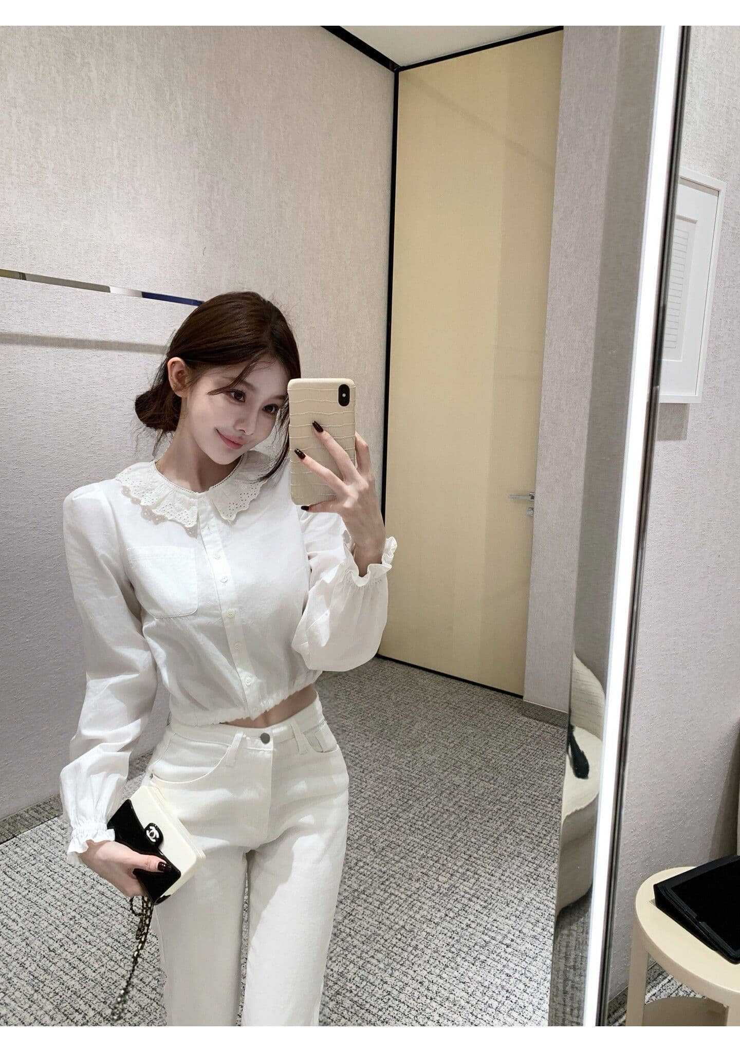 원본 원단 프릴 칼라 긴팔 여성 셔츠 조기 가을 루즈핏 셔츠 작은 대중 달콤함 쇼트 스타일 출퇴근 맨위 상세 이미지 8