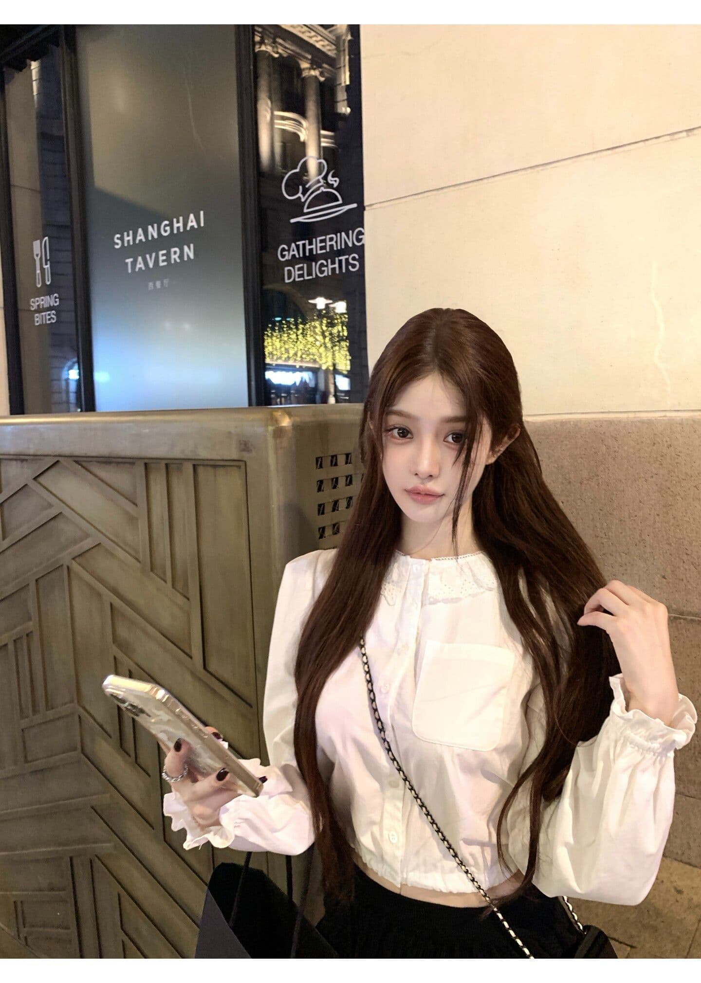 원본 원단 프릴 칼라 긴팔 여성 셔츠 조기 가을 루즈핏 셔츠 작은 대중 달콤함 쇼트 스타일 출퇴근 맨위 상세 이미지 9