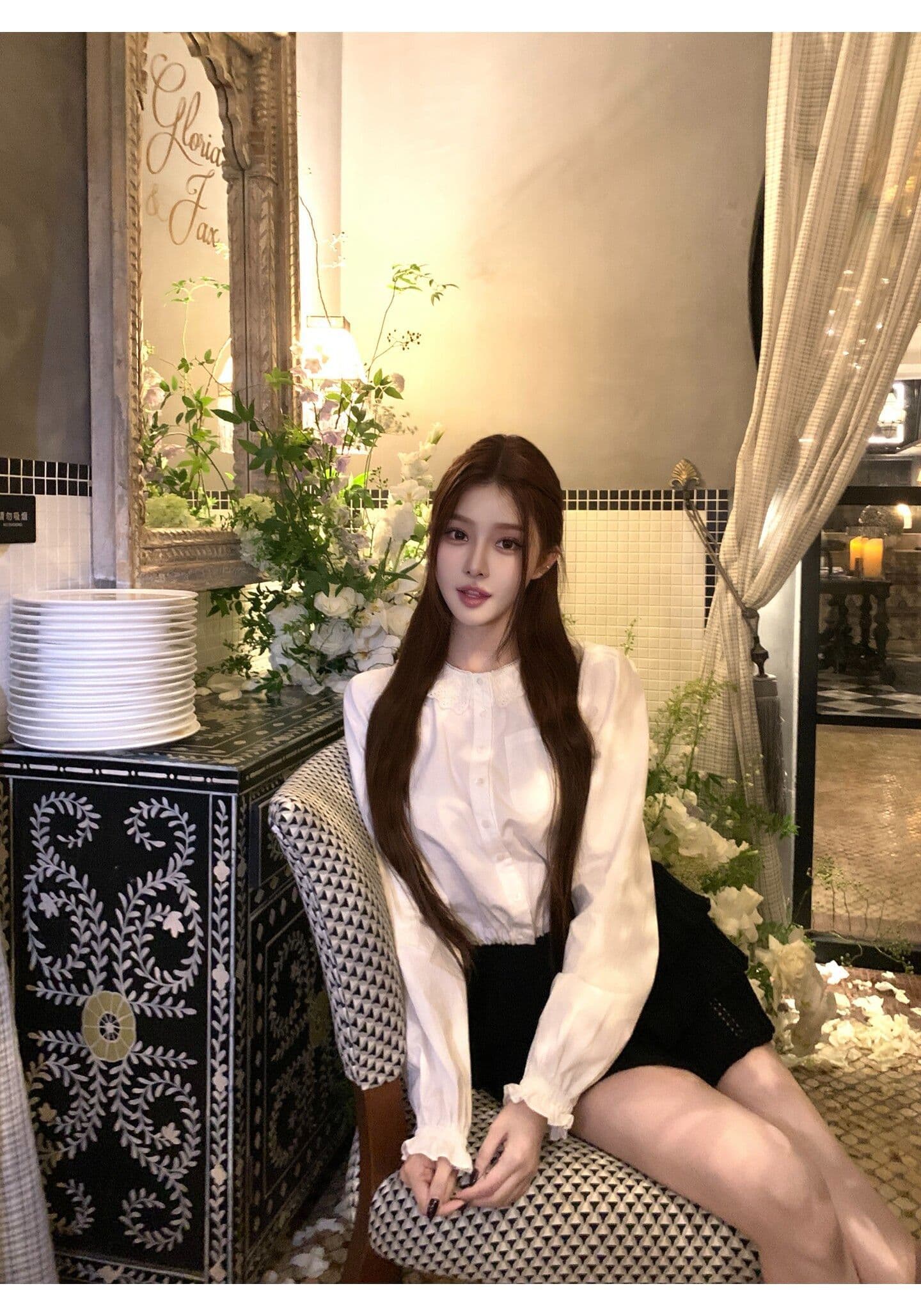 원본 원단 프릴 칼라 긴팔 여성 셔츠 조기 가을 루즈핏 셔츠 작은 대중 달콤함 쇼트 스타일 출퇴근 맨위 상세 이미지 11