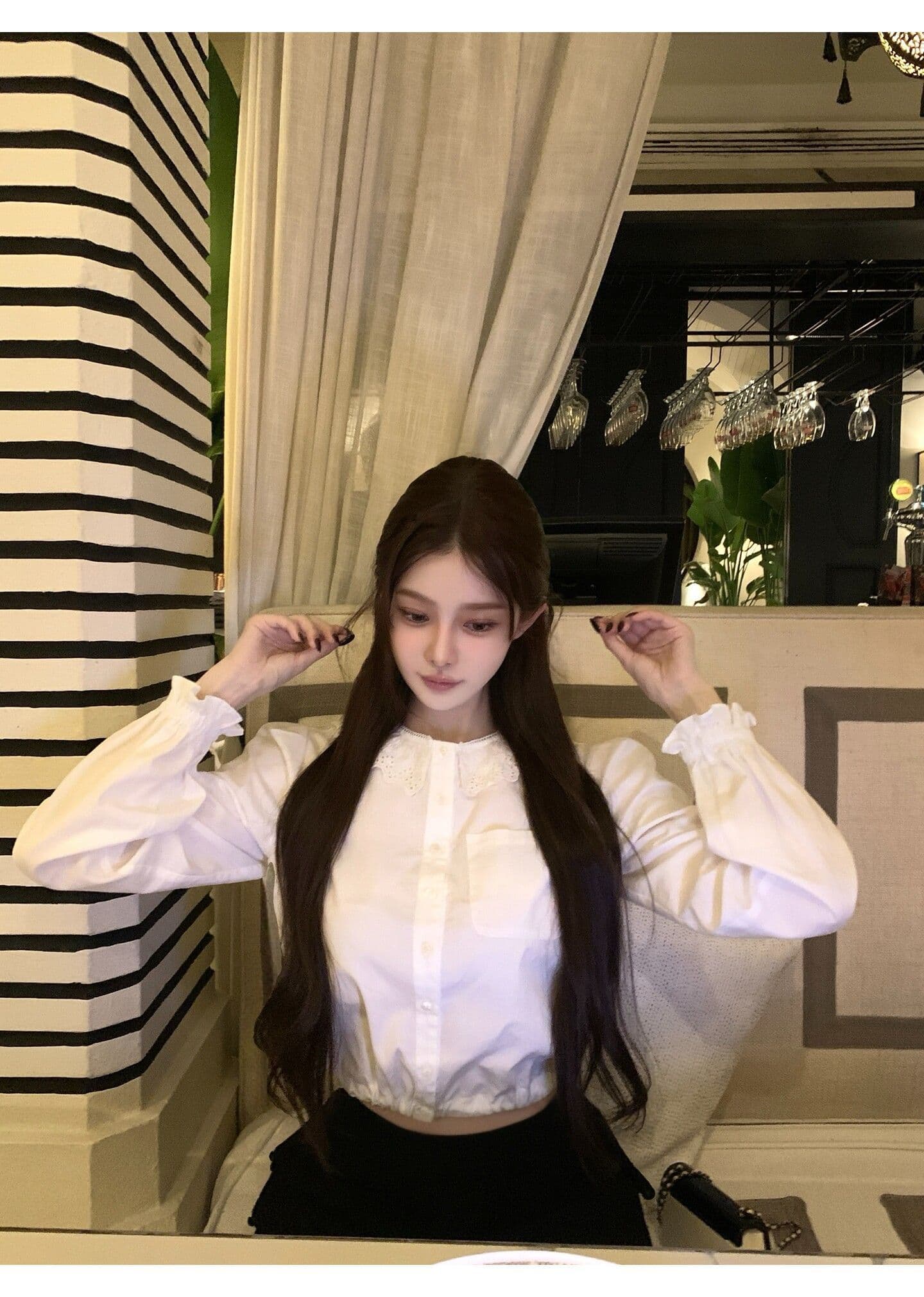 원본 원단 프릴 칼라 긴팔 여성 셔츠 조기 가을 루즈핏 셔츠 작은 대중 달콤함 쇼트 스타일 출퇴근 맨위 상세 이미지 13