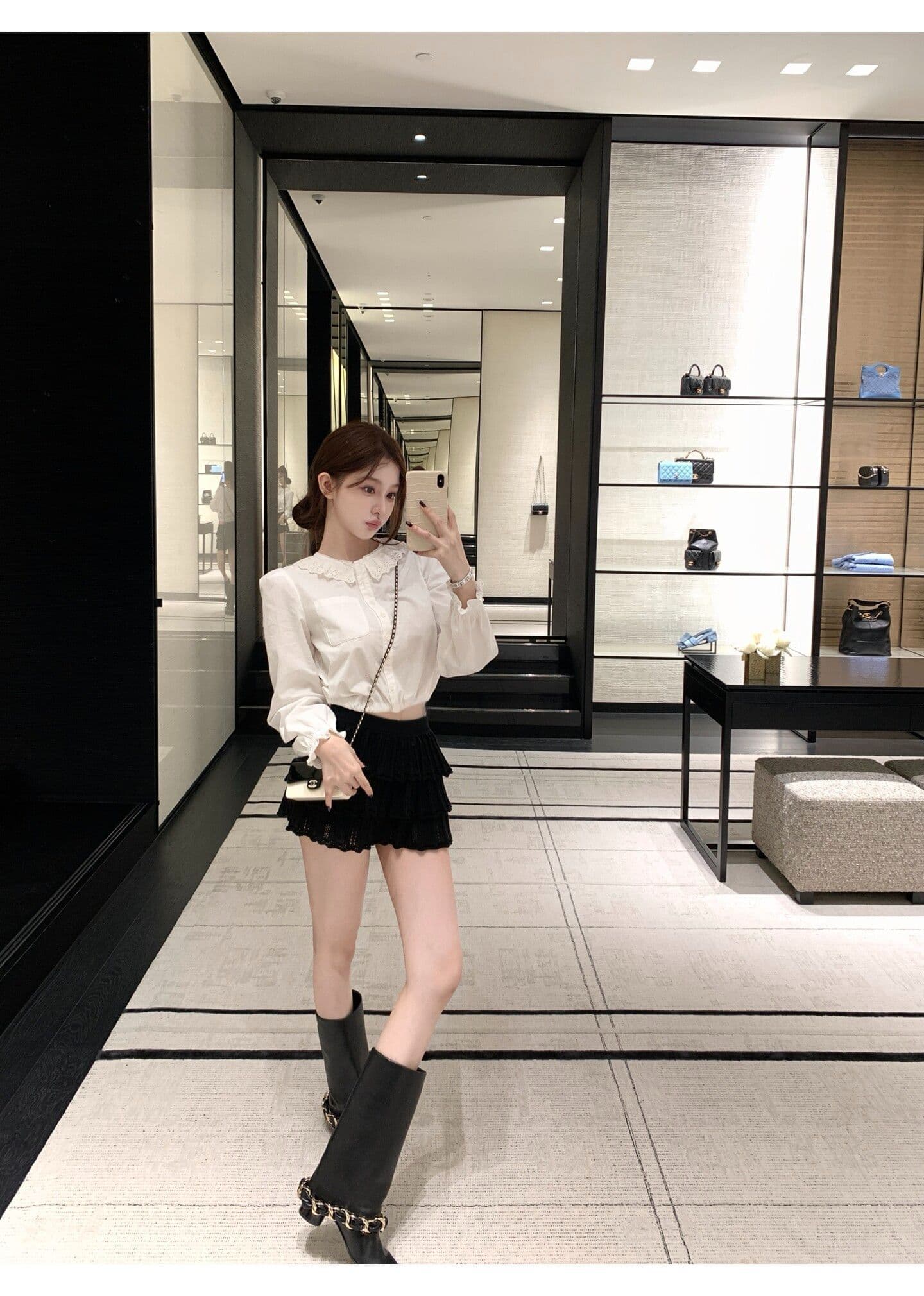 원본 원단 프릴 칼라 긴팔 여성 셔츠 조기 가을 루즈핏 셔츠 작은 대중 달콤함 쇼트 스타일 출퇴근 맨위 상세 이미지 16