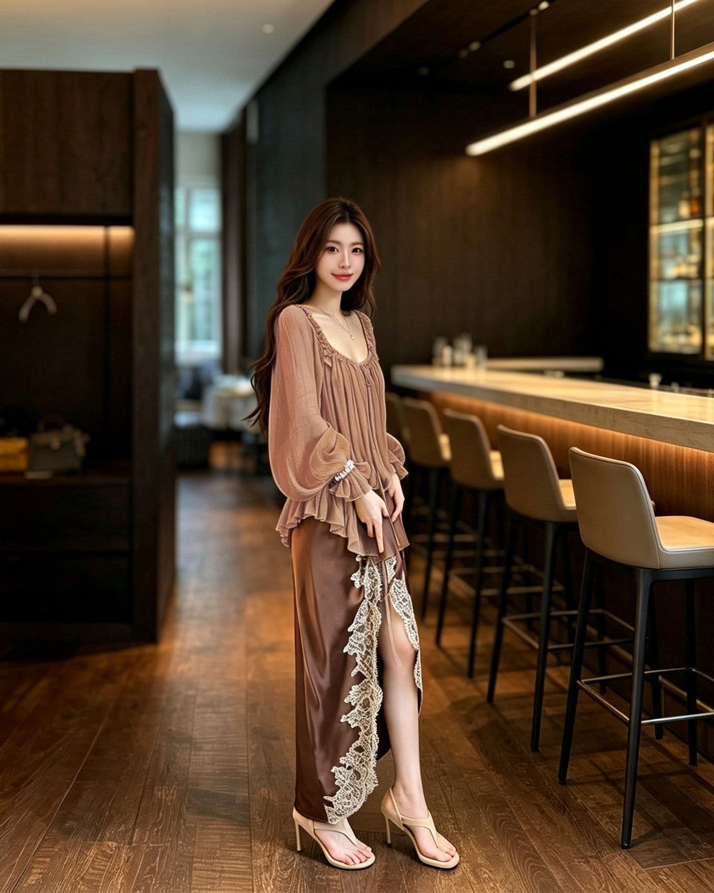 투피스 세트 프랑스식 질감 레이스업 이른 가을 여성 프릴 광장 칼라 부서 사람들을 데려 오라. 실크 긴팔 블라우스 품격 맨위 상세 이미지 3