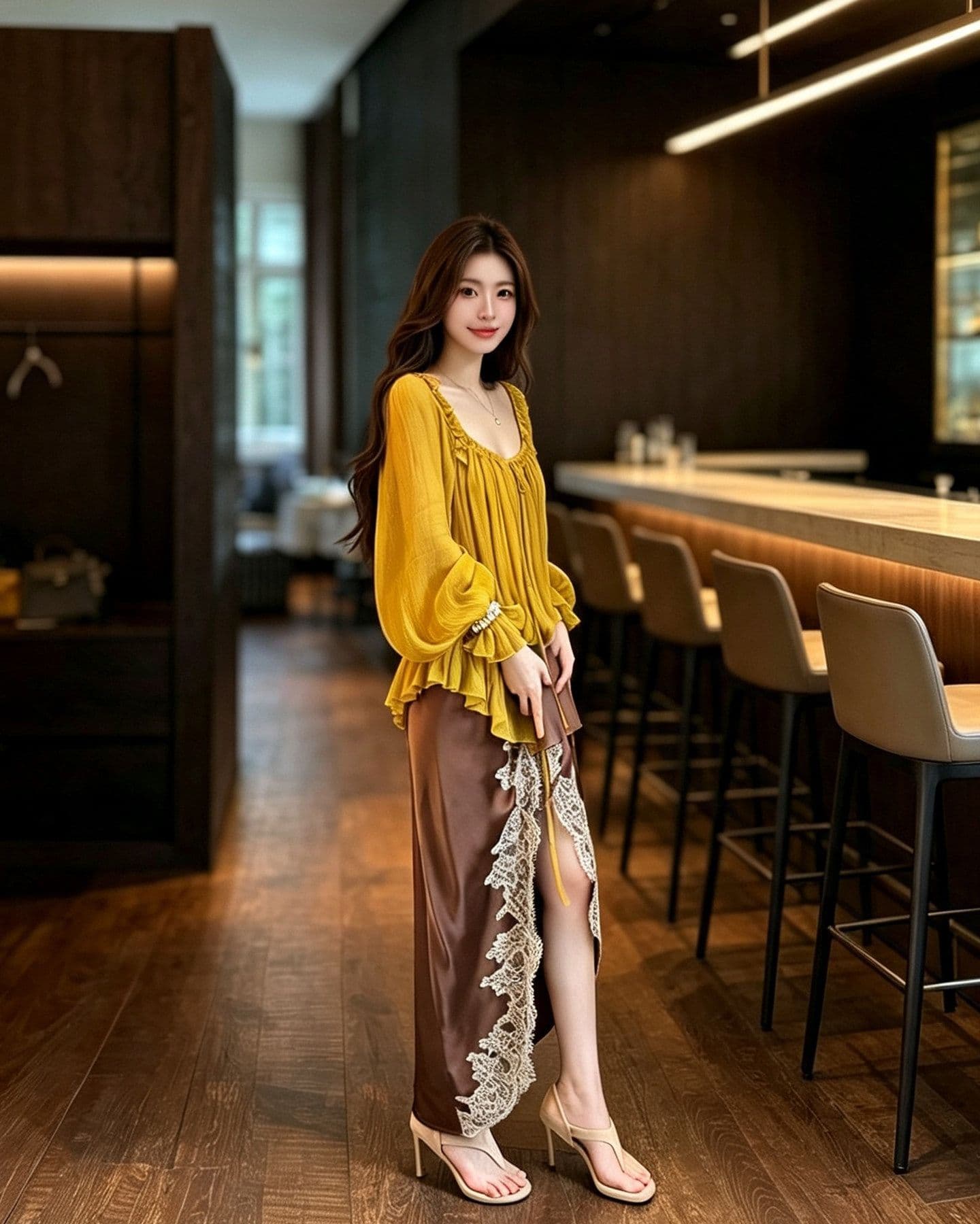 투피스 세트 프랑스식 질감 레이스업 이른 가을 여성 프릴 광장 칼라 부서 사람들을 데려 오라. 실크 긴팔 블라우스 품격 맨위 상세 이미지 5