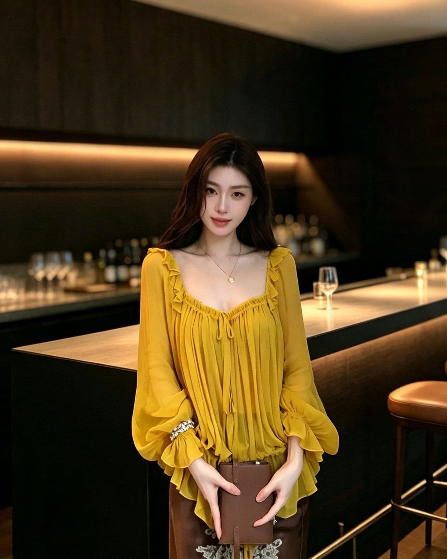 투피스 세트 프랑스식 질감 레이스업 이른 가을 여성 프릴 광장 칼라 부서 사람들을 데려 오라. 실크 긴팔 블라우스 품격 맨위 상세 이미지 6