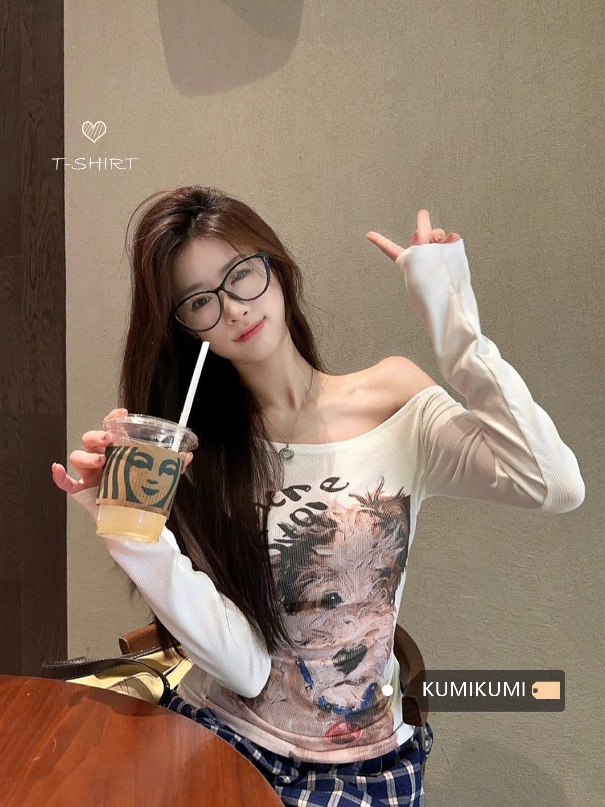 사람들 면 모달 아메리칸 핫걸 유화 개 프린트 긴팔 비스듬한 어깨 티셔츠 몸매 가꾸기 맨위 상세 이미지 1