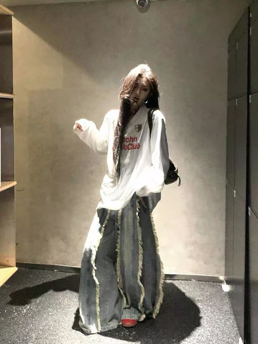 원본 운동 원단 원본 솜씨 아메리칸 스트라이프 알파벳 프린트 얼음 센스 저지 긴팔 티셔츠 남녀 가을 상세 이미지 12