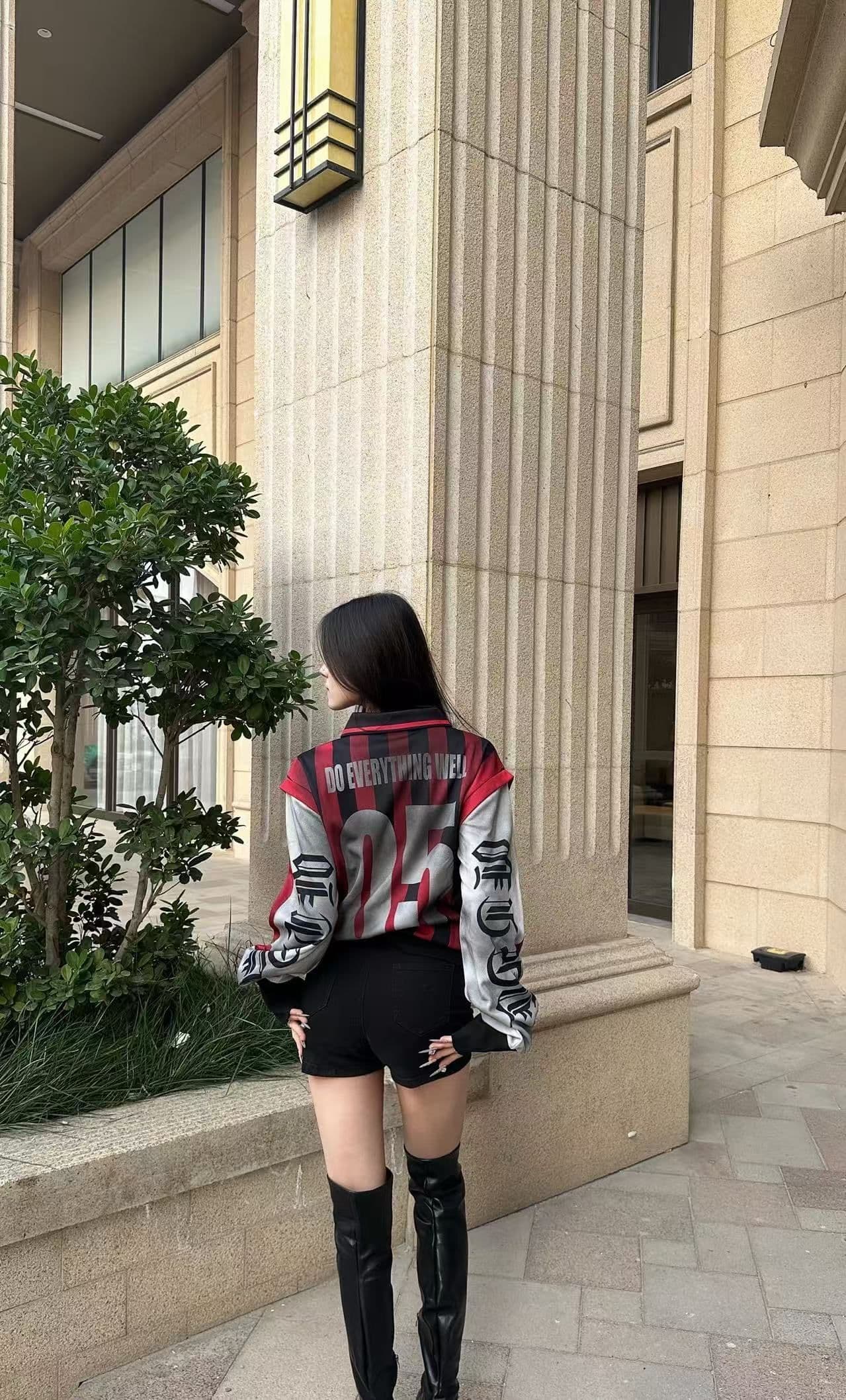 원본 저지 원단 원본 솜씨 다크 바람 배색 패치워크 스트라이프 루즈핏 폴로 칼라 긴팔 후드티 남녀 가을 상세 이미지 11