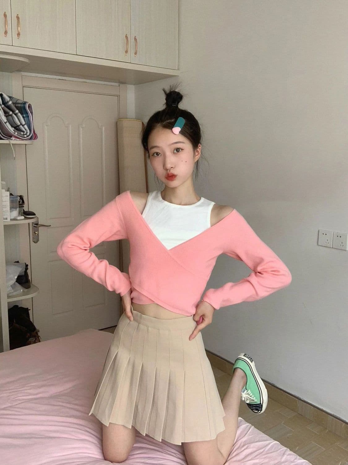 경관 그림 2 2 구덩이 기사 230 크 디자인 센스 페이크 레이어드 니트 스웨터 여성 가을 자수 레트로 외출용 맨위 이미지 3