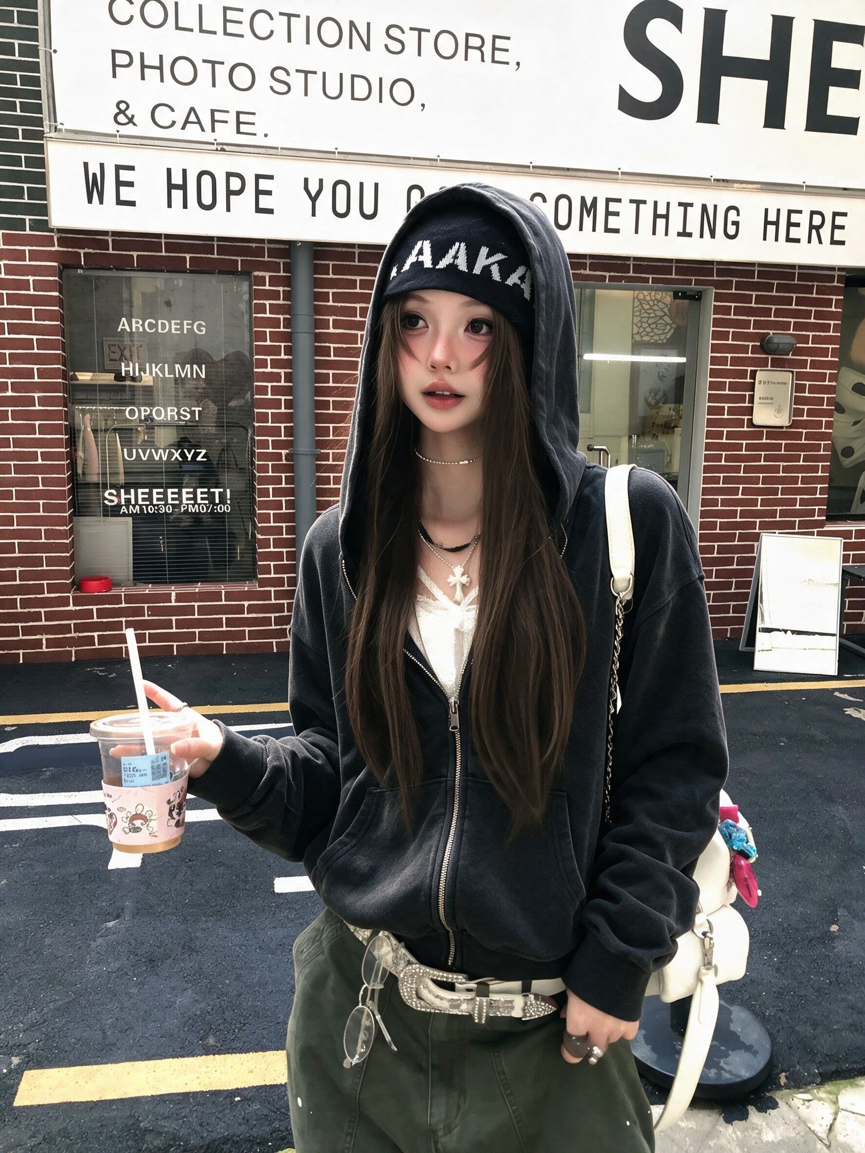 후아 면 복합 마 오래된 공예 2026 가을 검정색 튀김 소금 마 오래된 후드 티 스웨터 여성 코트 상세 이미지 2