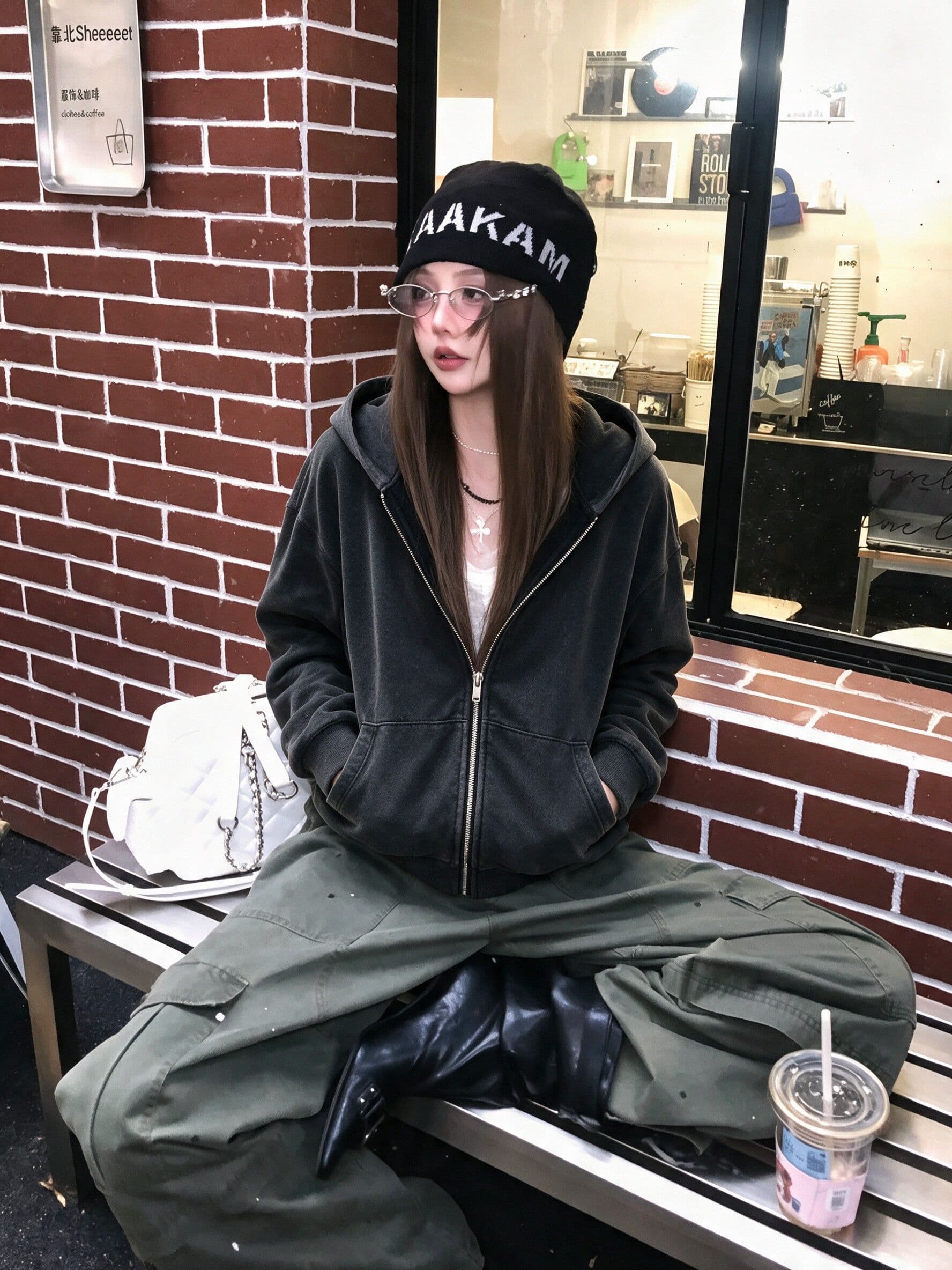 후아 면 복합 마 오래된 공예 2026 가을 검정색 튀김 소금 마 오래된 후드 티 스웨터 여성 코트 상세 이미지 3