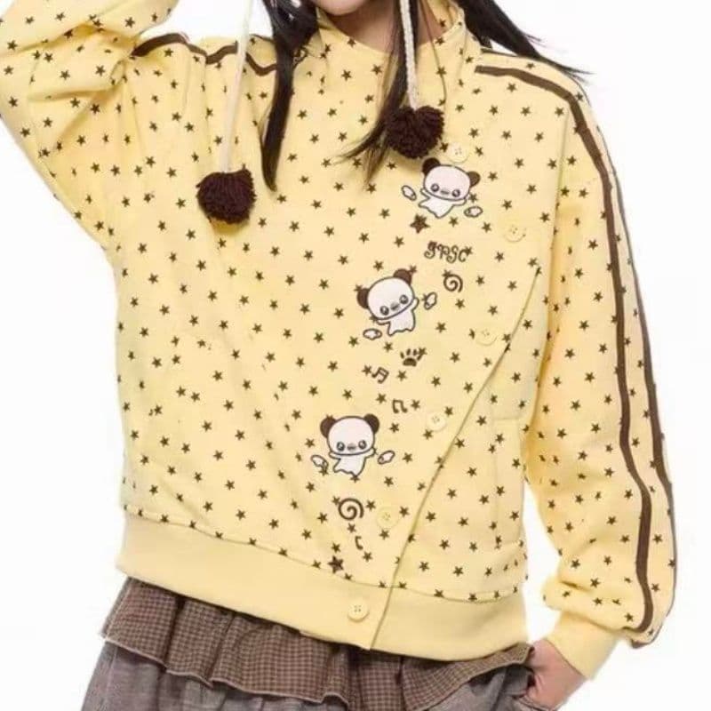 순수한 Mianhua 면 얇은 스타일 재킷 별 불규칙 긴팔 자수 여성 가을 캐주얼 후드티 다용도 루즈핏 섹션 상세 이미지 3