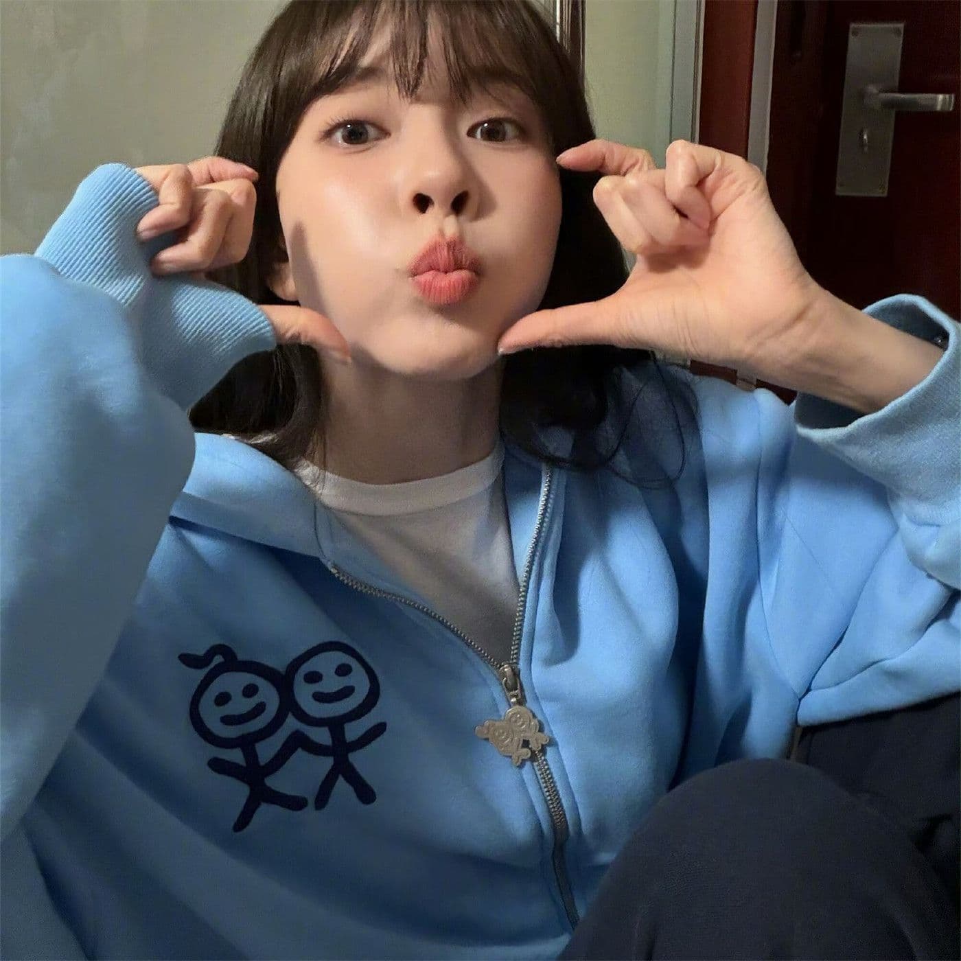 후아 면 복합 가을 겨울 신선함 파란색 경기 사람들 지퍼 후드 티 스웨터 재킷 달콤한 차가운 맨위 트렌디 상세 이미지 1