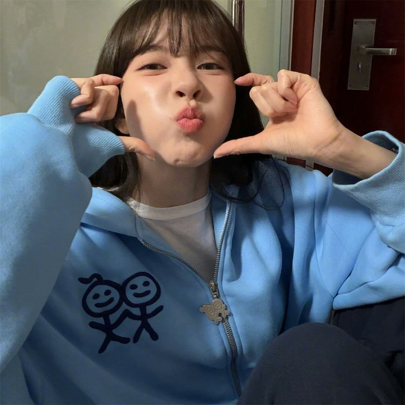 후아 면 복합 가을 겨울 신선함 파란색 경기 사람들 지퍼 후드 티 스웨터 재킷 달콤한 차가운 맨위 트렌디 상세 이미지 2