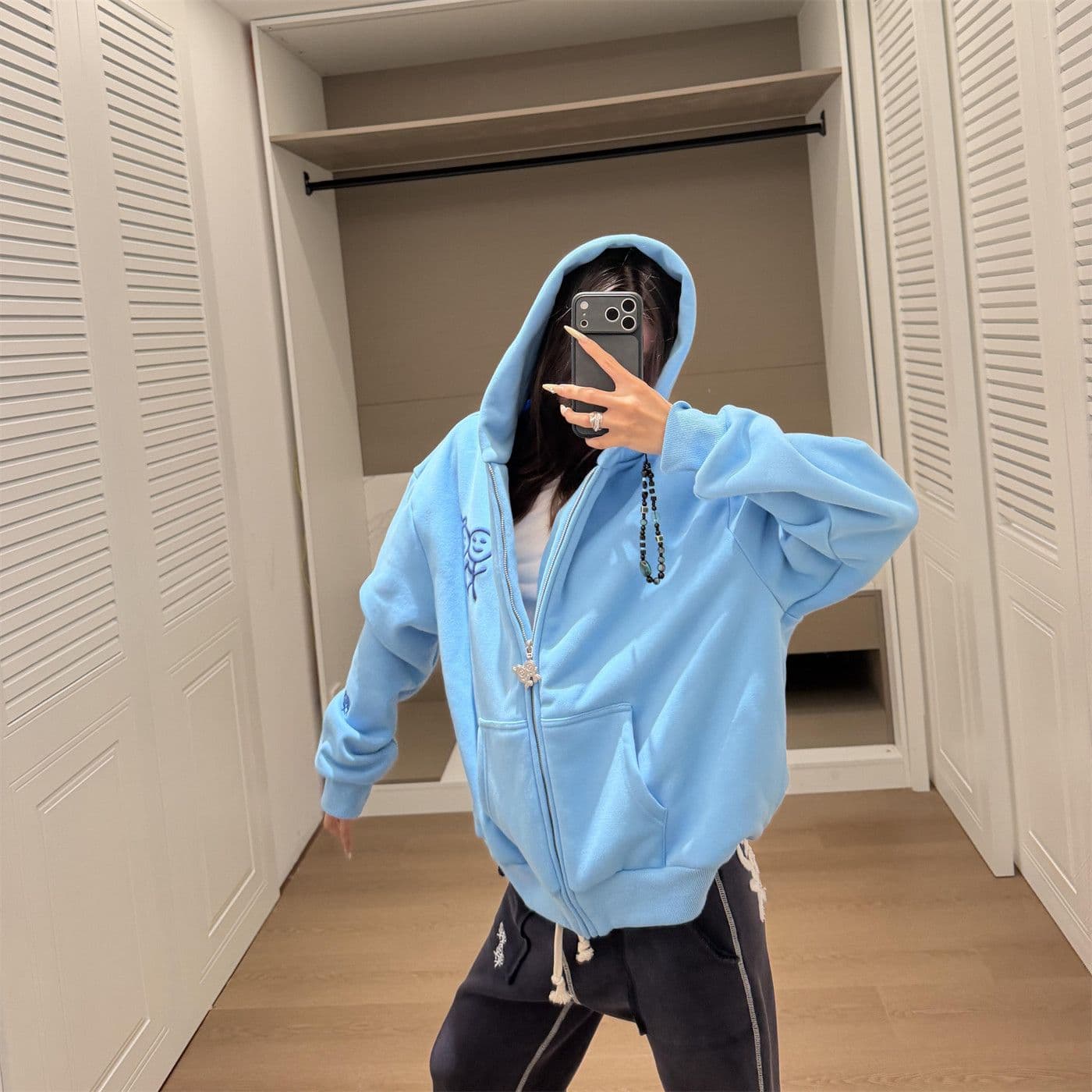 후아 면 복합 가을 겨울 신선함 파란색 경기 사람들 지퍼 후드 티 스웨터 재킷 달콤한 차가운 맨위 트렌디 상세 이미지 8