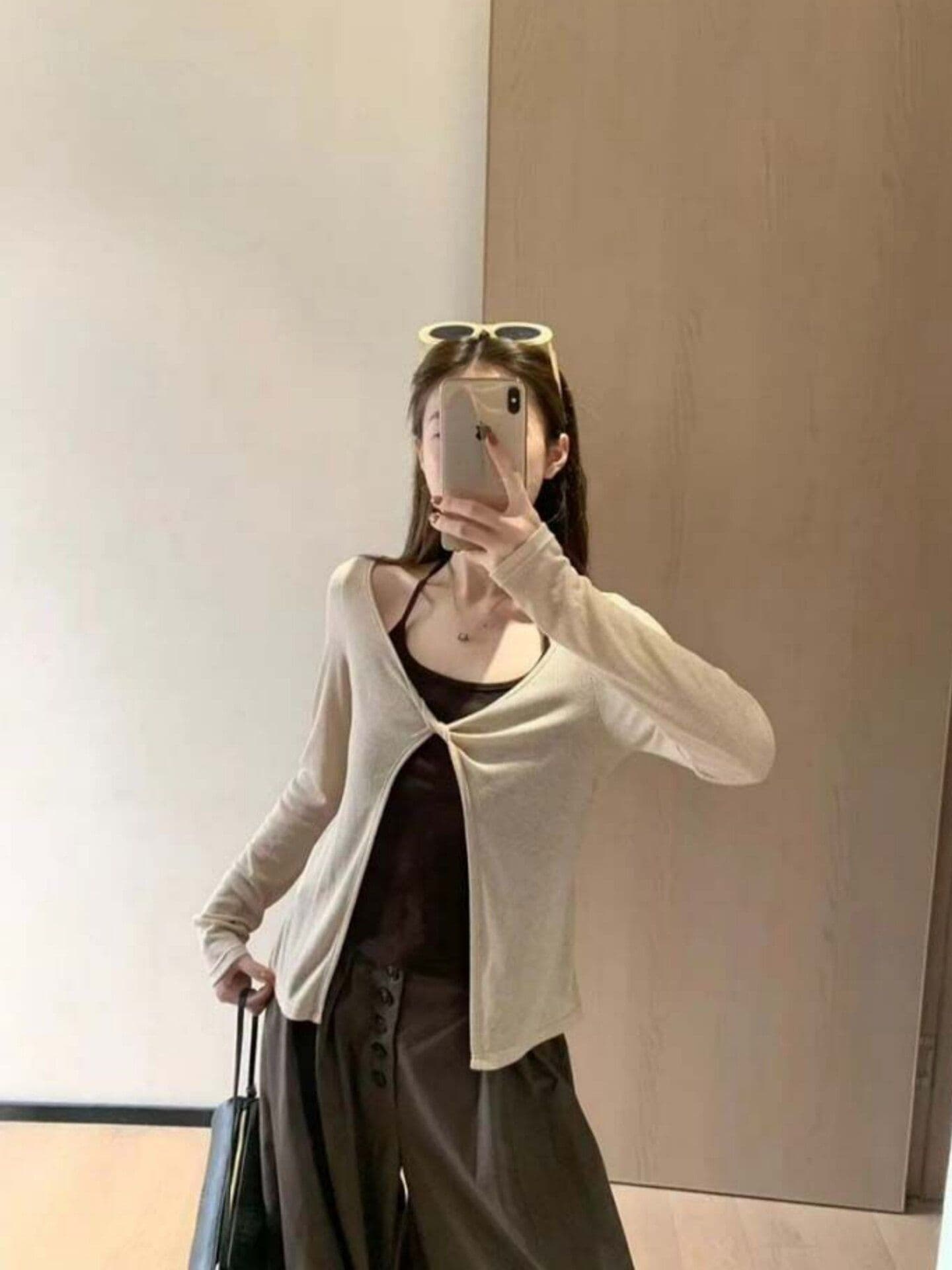 원본 품질 주간 실크 경기 260 그램 사람들 면 블라우스 행침 목 캐미솔 두 조각 여성 세트 봄 가을 상세 이미지 2