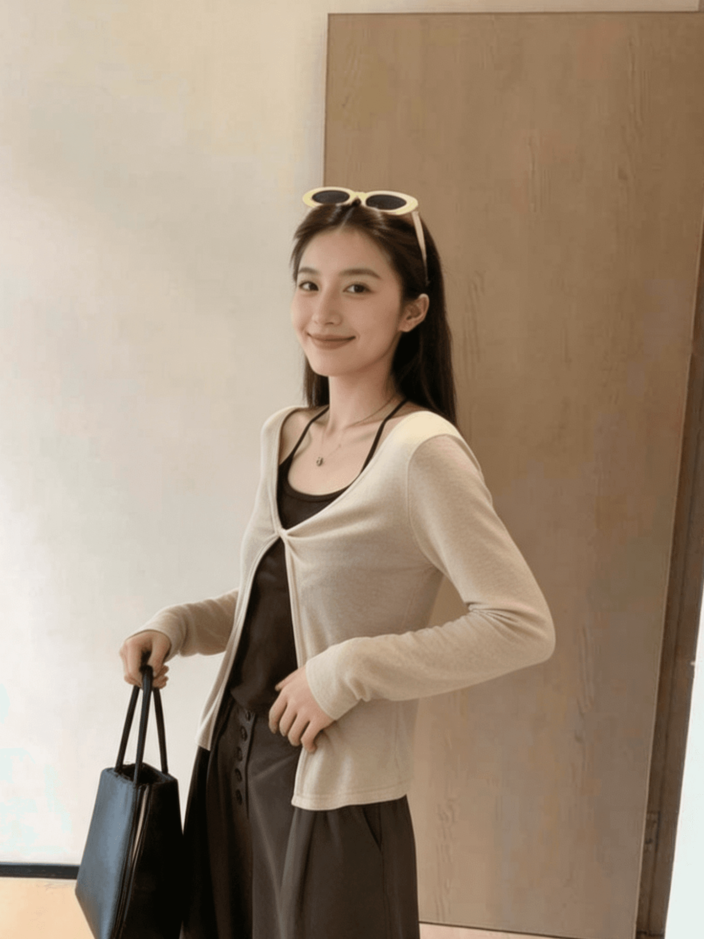 원본 품질 주간 실크 경기 260 그램 사람들 면 블라우스 행침 목 캐미솔 두 조각 여성 세트 봄 가을 상세 이미지 3