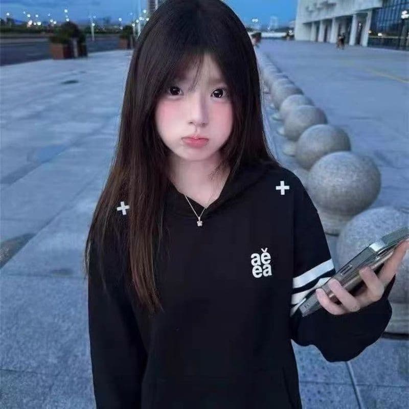 좋은 품질 원본 전후 자수 주문 표준 음식 털 후아 면 복합 후드 티 스웨터 여성 이미지 2