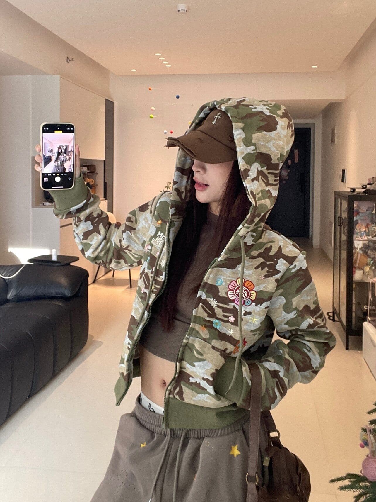 얇은 스타일 자수 인사이드 펌프 복합 이후 패키지 칼라 순수한 Mianhua 면 복합 후드티 여성
