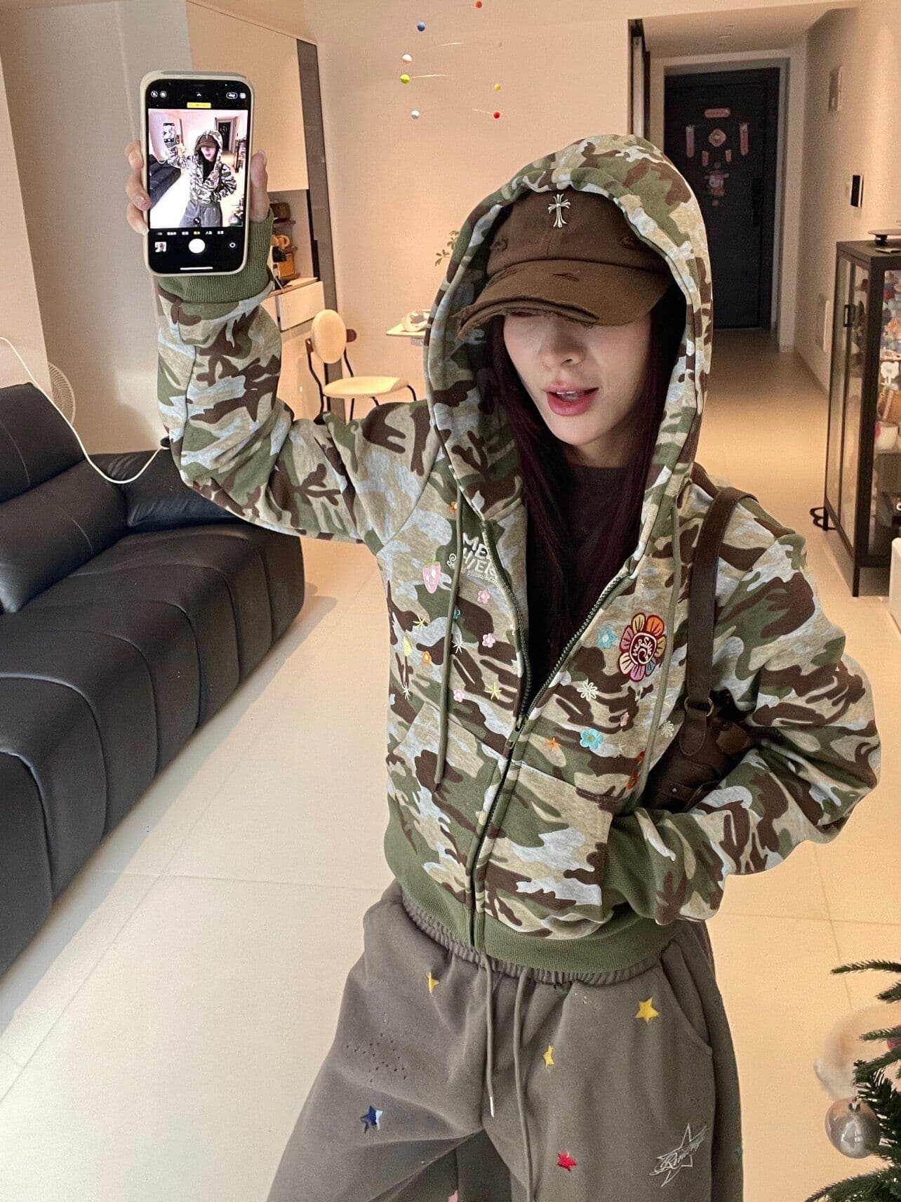 얇은 스타일 자수 인사이드 펌프 복합 이후 패키지 칼라 순수한 Mianhua 면 복합 후드티 여성 상세 이미지 5
