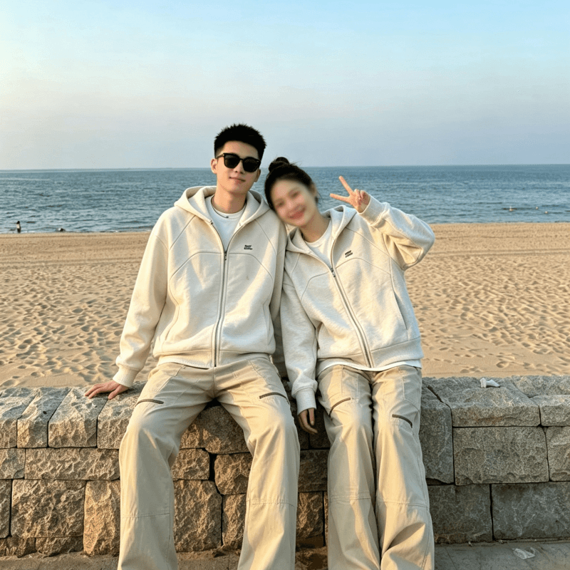 복합 원단 400g 자수 폴로 칼라 봄 가을 무거운 오픈 가디건 재킷 후드 커플 후드티 재킷 이미지 5