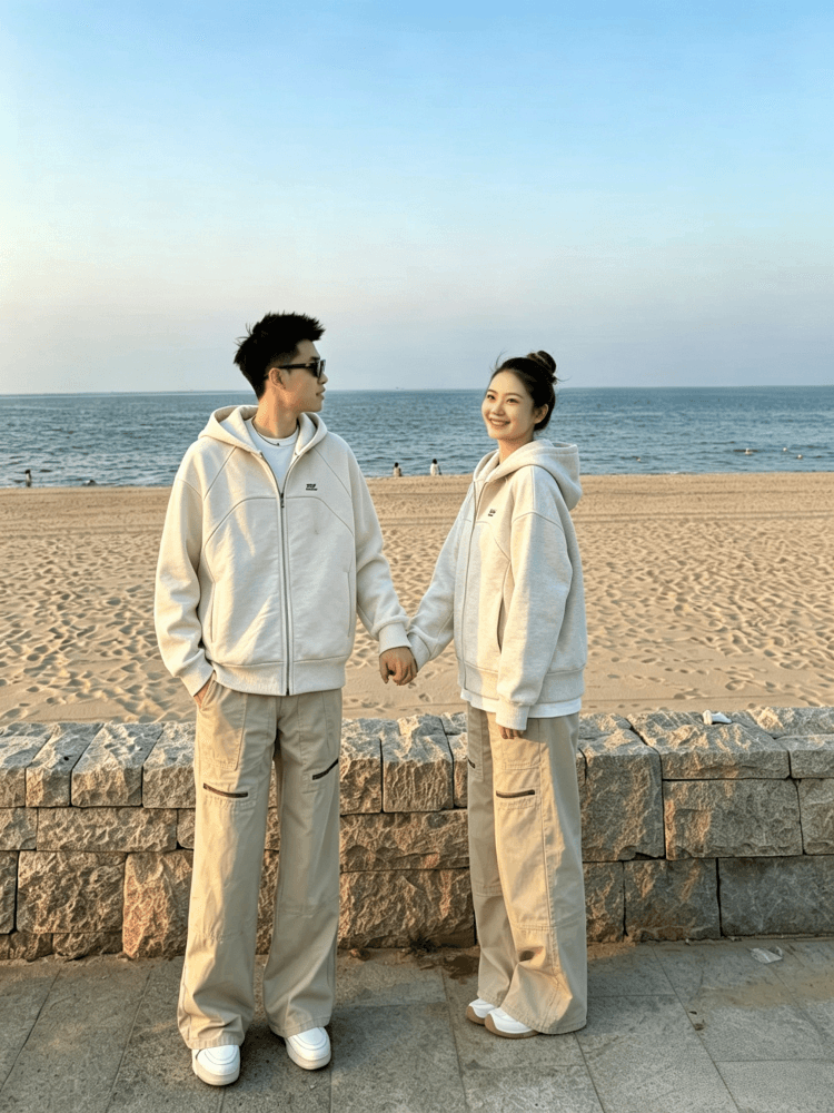 복합 원단 400g 자수 폴로 칼라 봄 가을 무거운 오픈 가디건 재킷 후드 커플 후드티 재킷 상세 이미지 3
