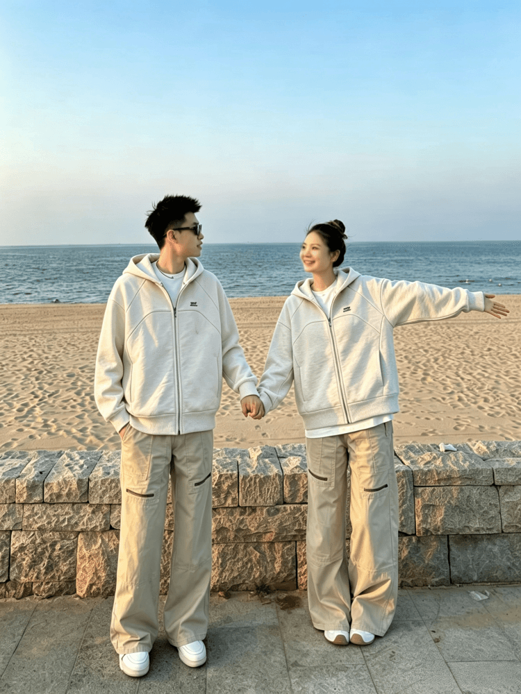 복합 원단 400g 자수 폴로 칼라 봄 가을 무거운 오픈 가디건 재킷 후드 커플 후드티 재킷 상세 이미지 4