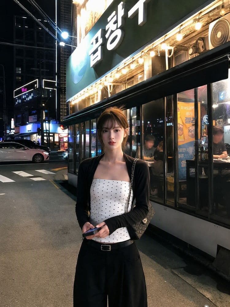 1 1 와 사고 방식 260 그램 페이크 레이어드 도트 무늬 튜브탑 긴팔 티셔츠 여성 가을 기본 셔츠 몸매 가꾸기 슬림해 보이는 맨위 이미지 2