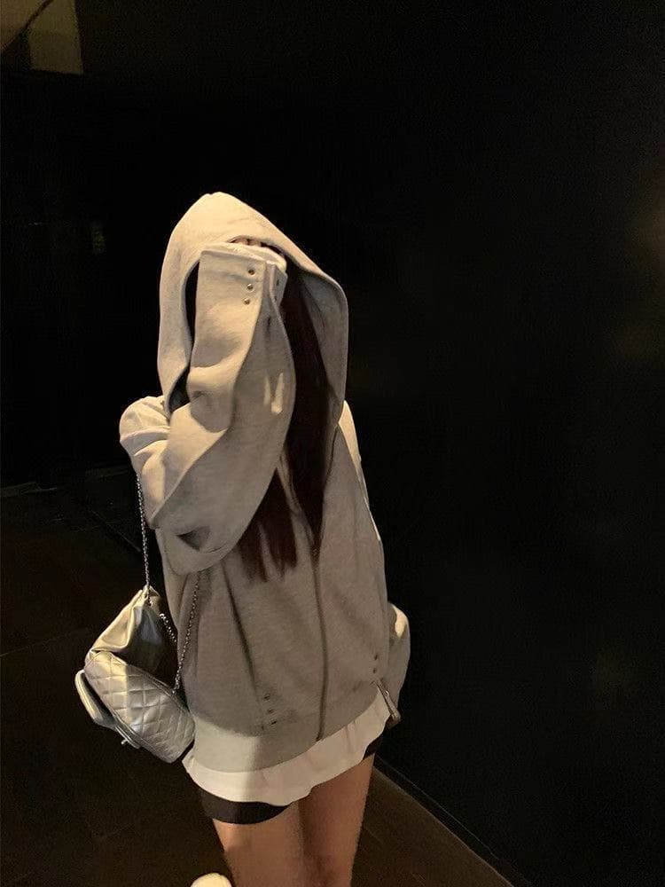 디자인 센스 징 달콤한 핫걸 루즈핏 슬림해 보이는 후드 티 스웨터 여성 코트 가을 겨울철 새로운 아메리칸 오픈 가디건 맨위 이미지 4