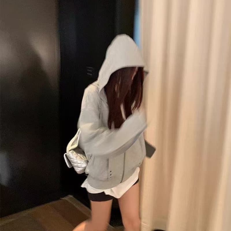 디자인 센스 징 달콤한 핫걸 루즈핏 슬림해 보이는 후드 티 스웨터 여성 코트 가을 겨울철 새로운 아메리칸 오픈 가디건 맨위 이미지 2