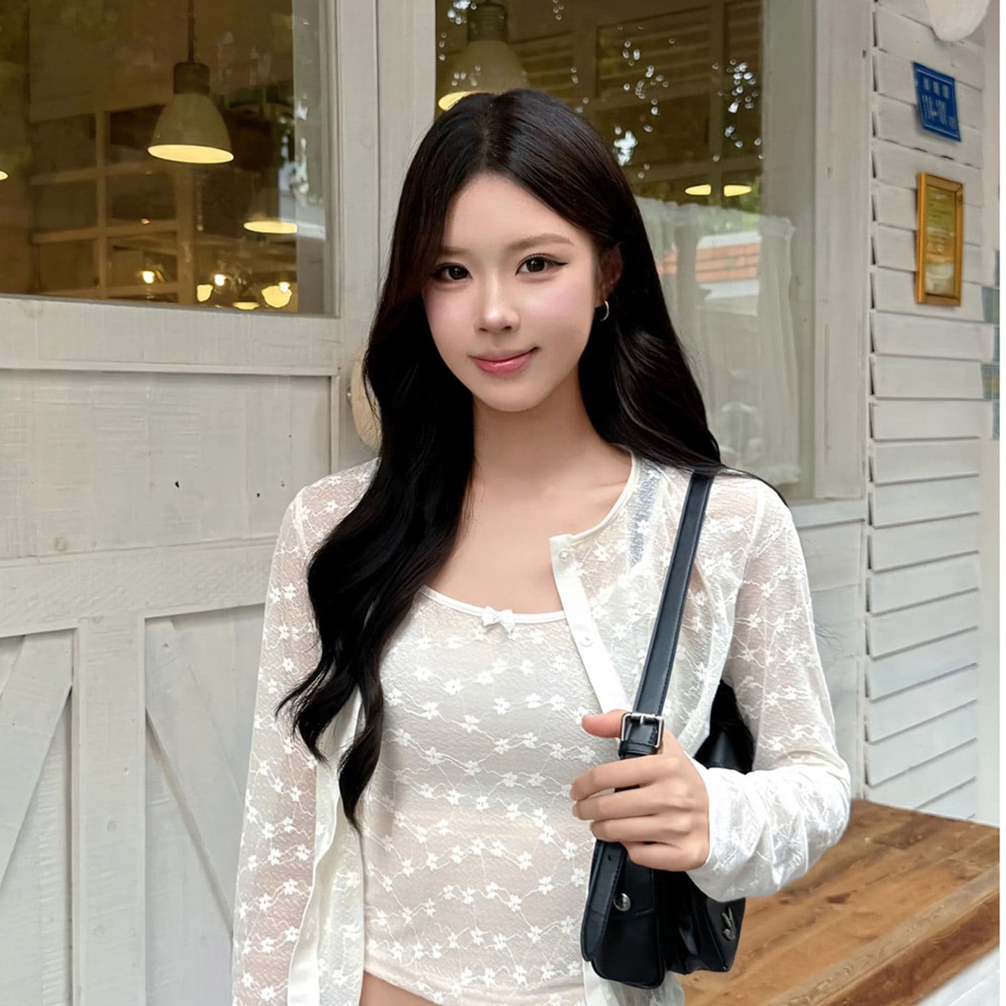 원본 메시 원단 자수 느슨함 센스 슬립 오픈 가디건 두 조각 여성 세트 봄과 가을 맨위 세트 여성 이미지 5