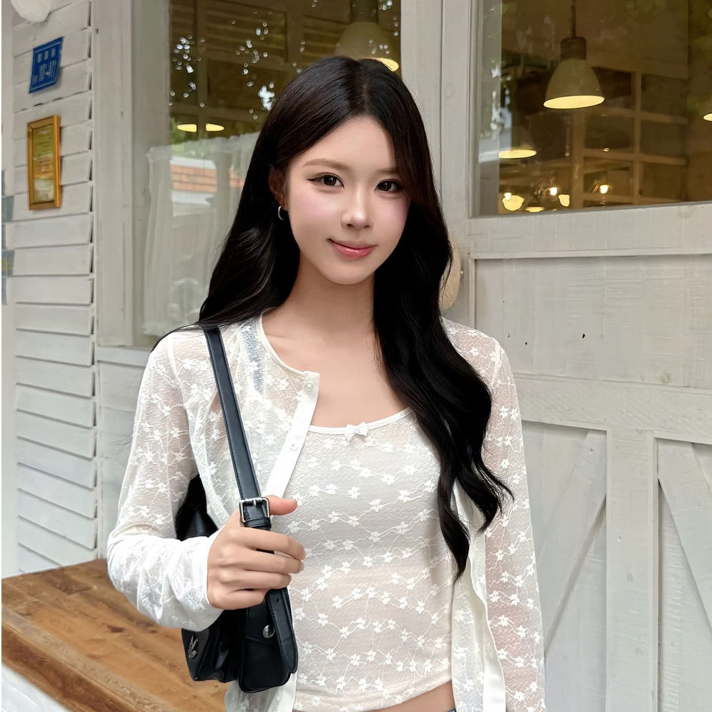 원본 메시 원단 자수 느슨함 센스 슬립 오픈 가디건 두 조각 여성 세트 봄과 가을 맨위 세트 여성 이미지 4