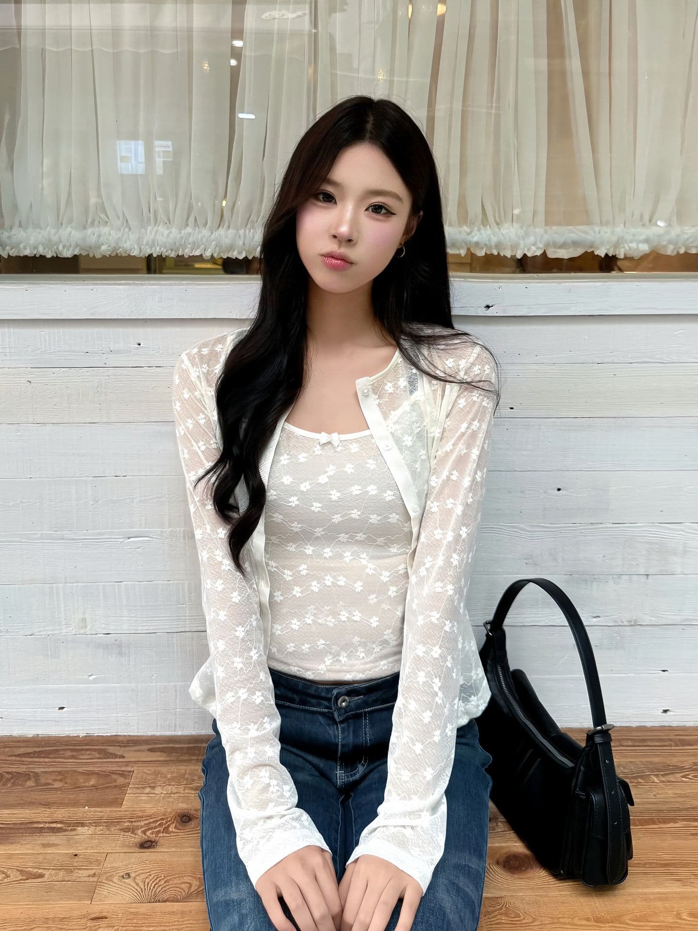 원본 메시 원단 자수 느슨함 센스 슬립 오픈 가디건 두 조각 여성 세트 봄과 가을 맨위 세트 여성 상세 이미지 2