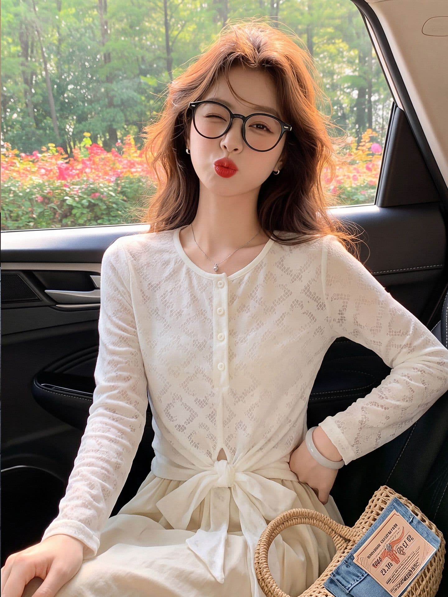 프랑스식 레트로 자수 홀로우 아웃 레이스 셔츠 여성 이른 가을 얇고 가벼운 통기성 나비 넥타이 긴팔 인사이드 가져 가라. 기본 셔츠 이미지 2
